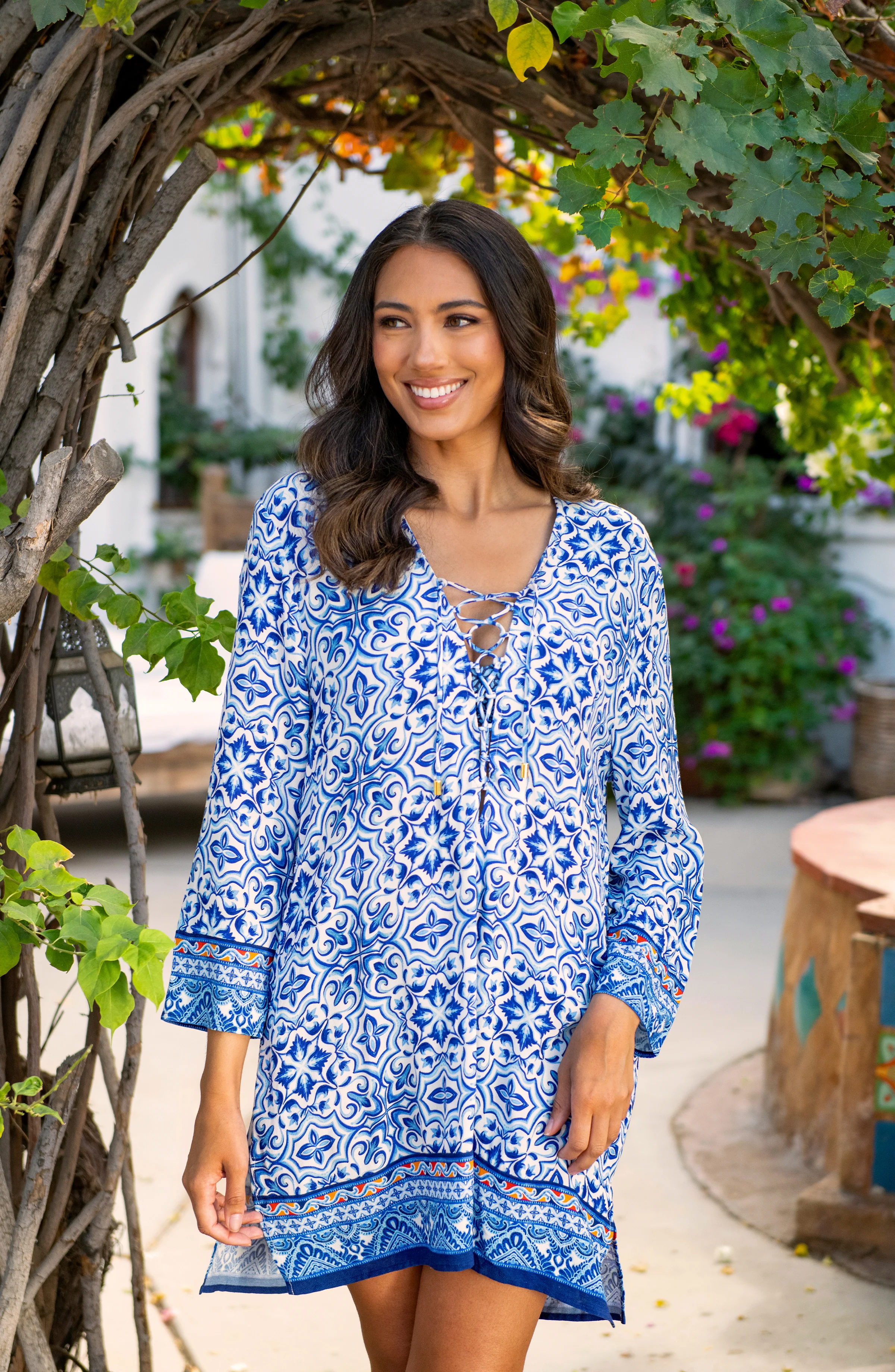 Alboran Sea Lace Up V-Neck Tunic Cover Up - FINAL SALE