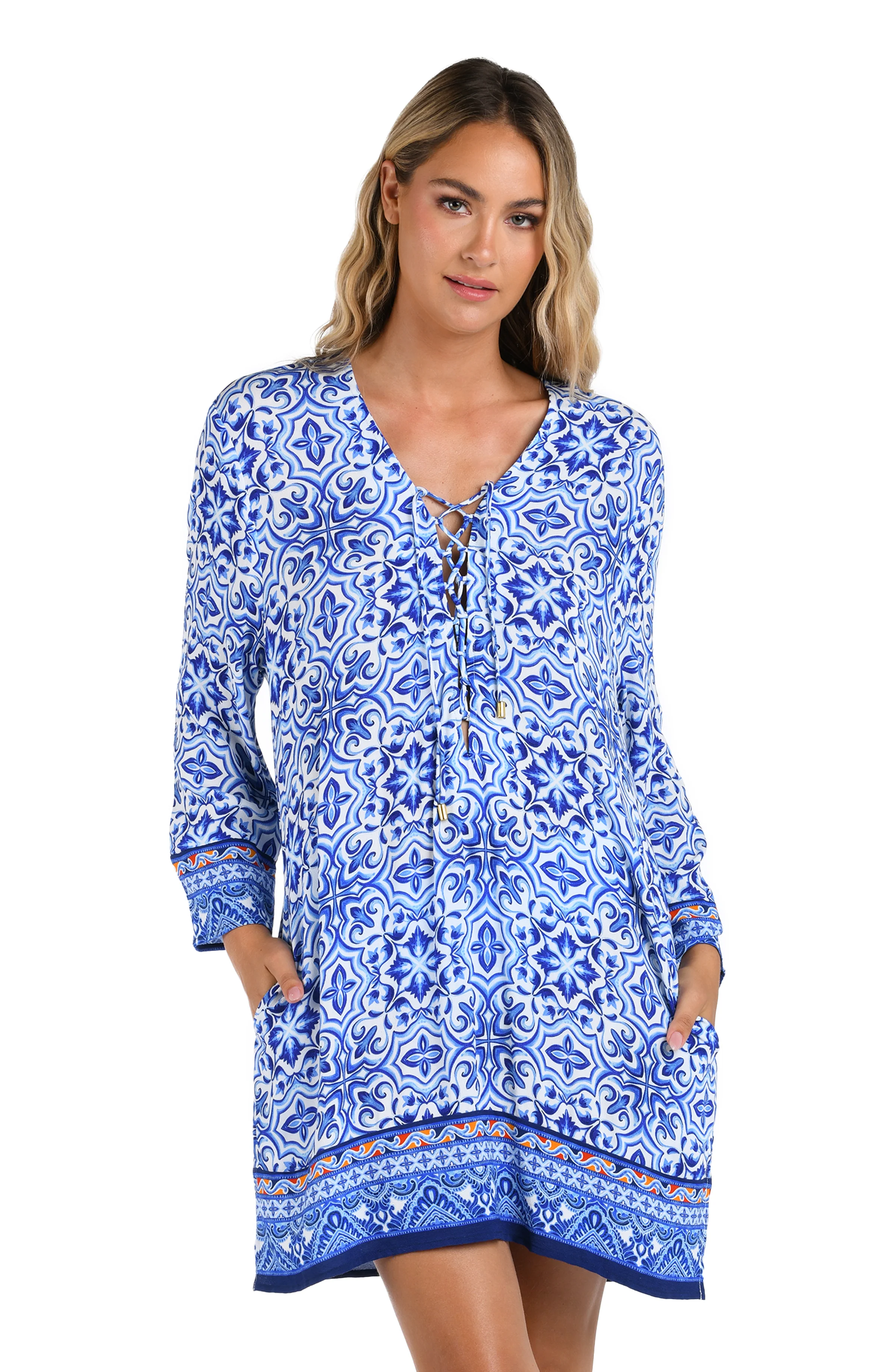 Alboran Sea Lace Up V-Neck Tunic Cover Up - FINAL SALE - Image 2