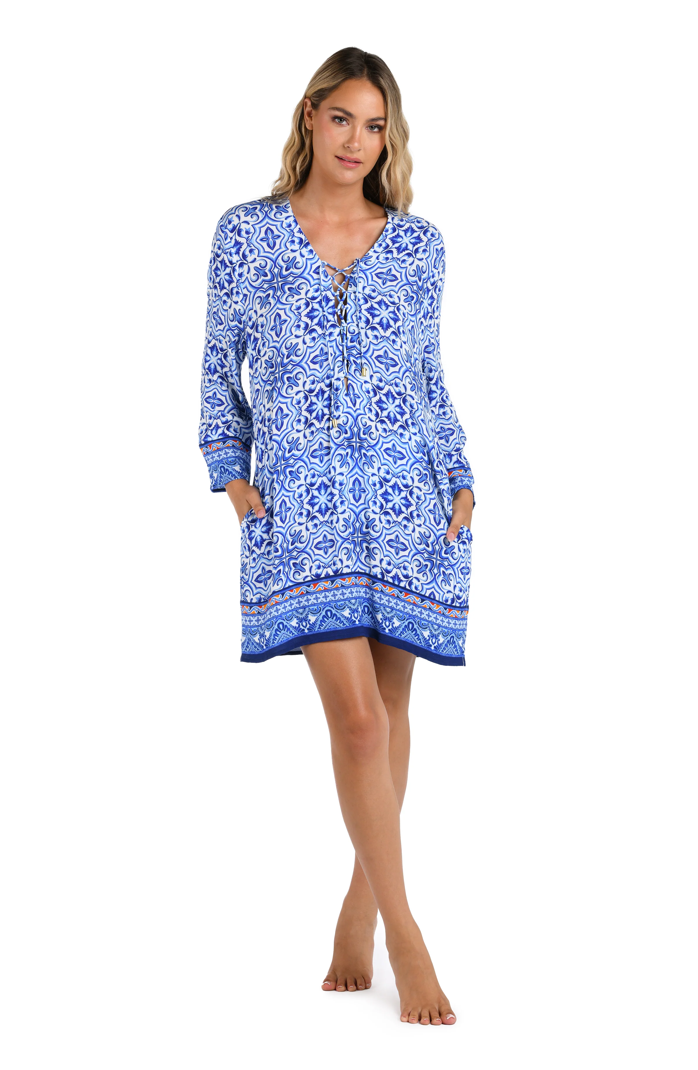 Alboran Sea Lace Up V-Neck Tunic Cover Up - FINAL SALE - Image 4