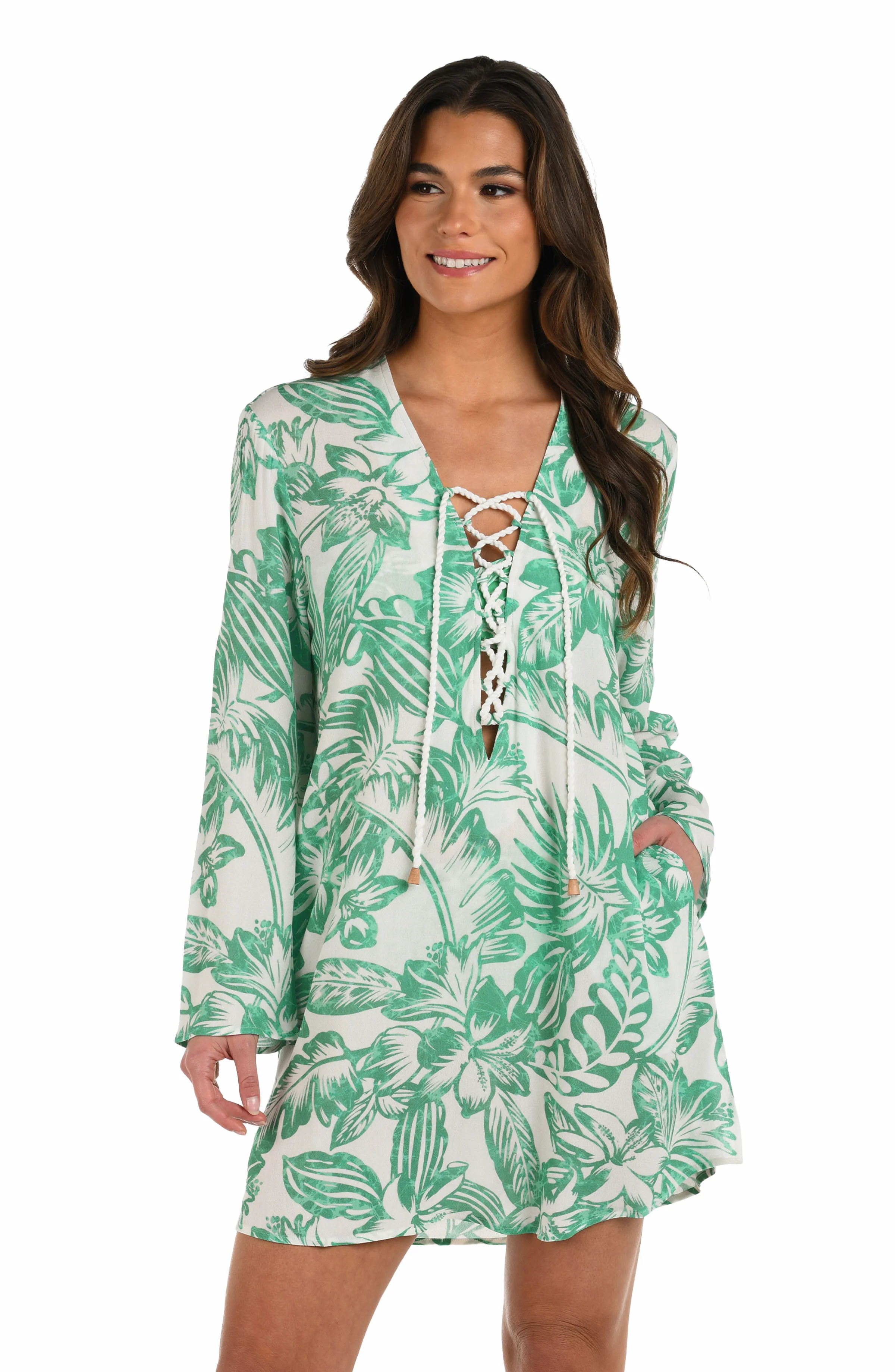 Batiki Balinese Lace Up V-Neck Tunic Cover Up - Image 2