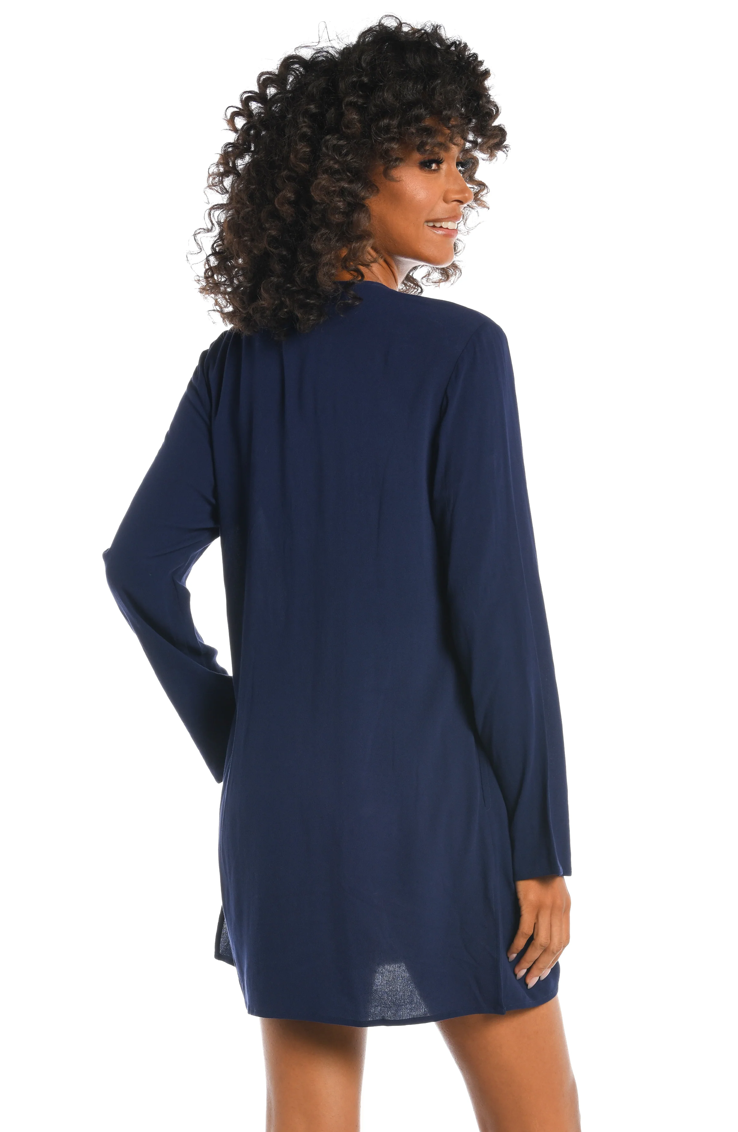 Beachcomber Basics Lace Up V-Neck Tunic - Indigo - FINAL SALE - Image 2