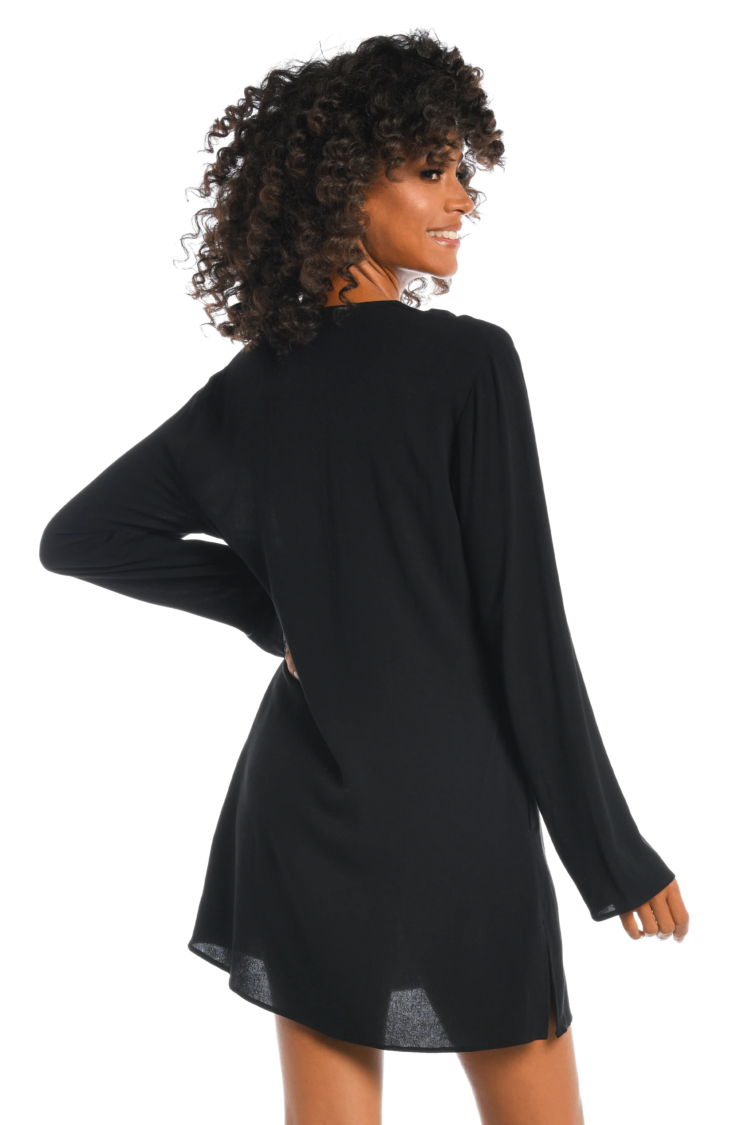 Beachcomber Basics Lace Up V-Neck Tunic - Black - FINAL SALE - Image 2