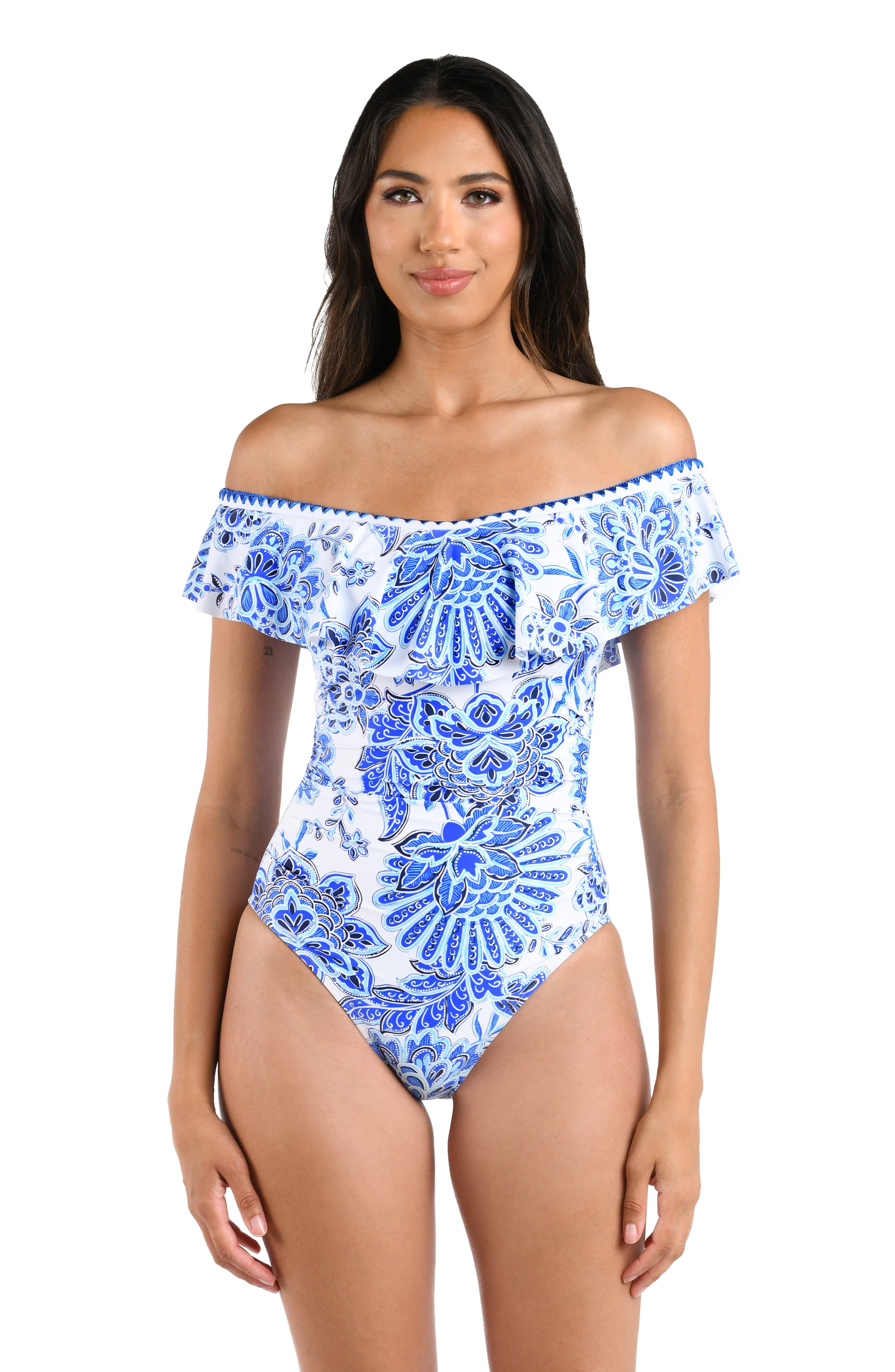 Beyond The Pacific Off Shoulder Ruffle One Piece - Image 3