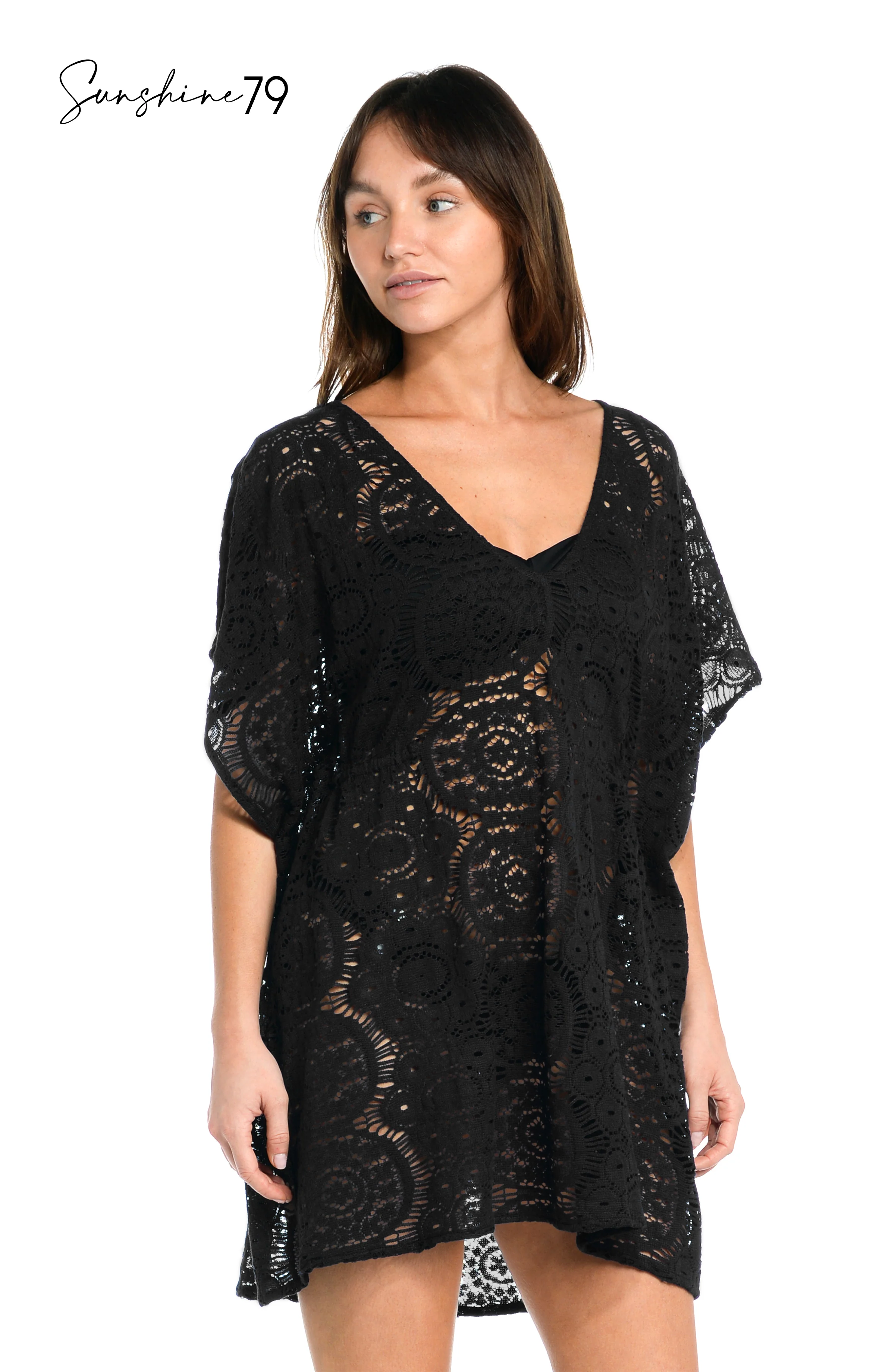 Sunshine 79 Chillin' Crochet V-Neck Tunic Cover Up - Black - FINAL SALE