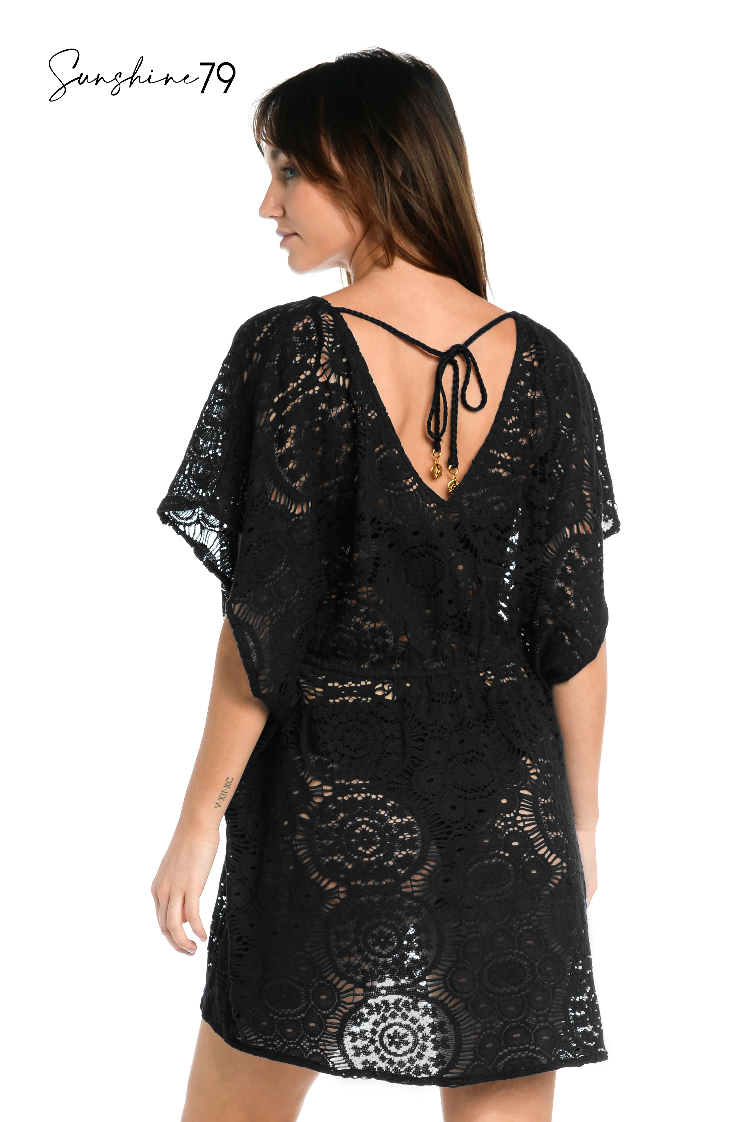 Sunshine 79 Chillin' Crochet V-Neck Tunic Cover Up - Black - FINAL SALE - Image 2