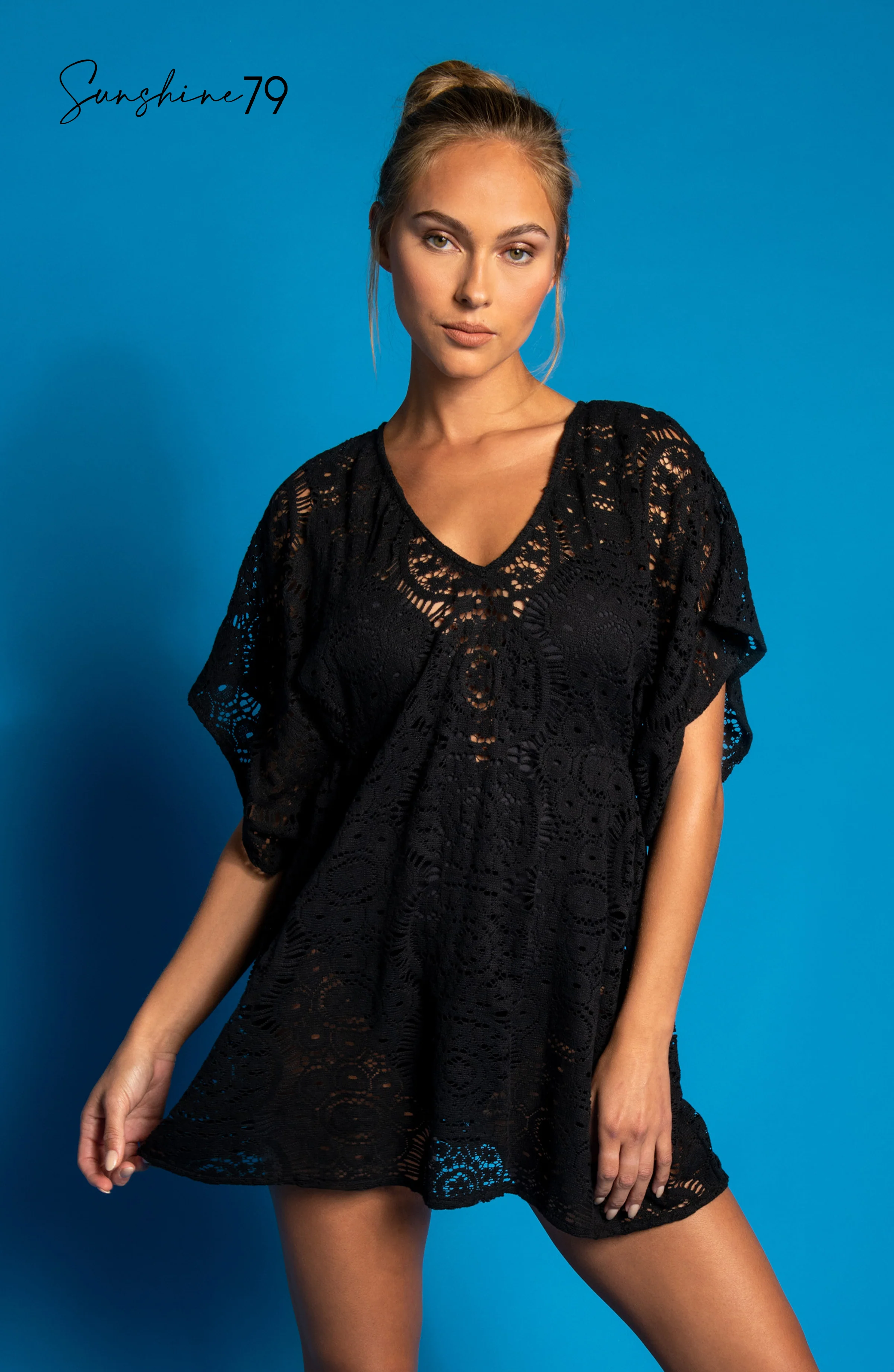 Sunshine 79 Chillin' Crochet V-Neck Tunic Cover Up - Black - FINAL SALE - Image 3