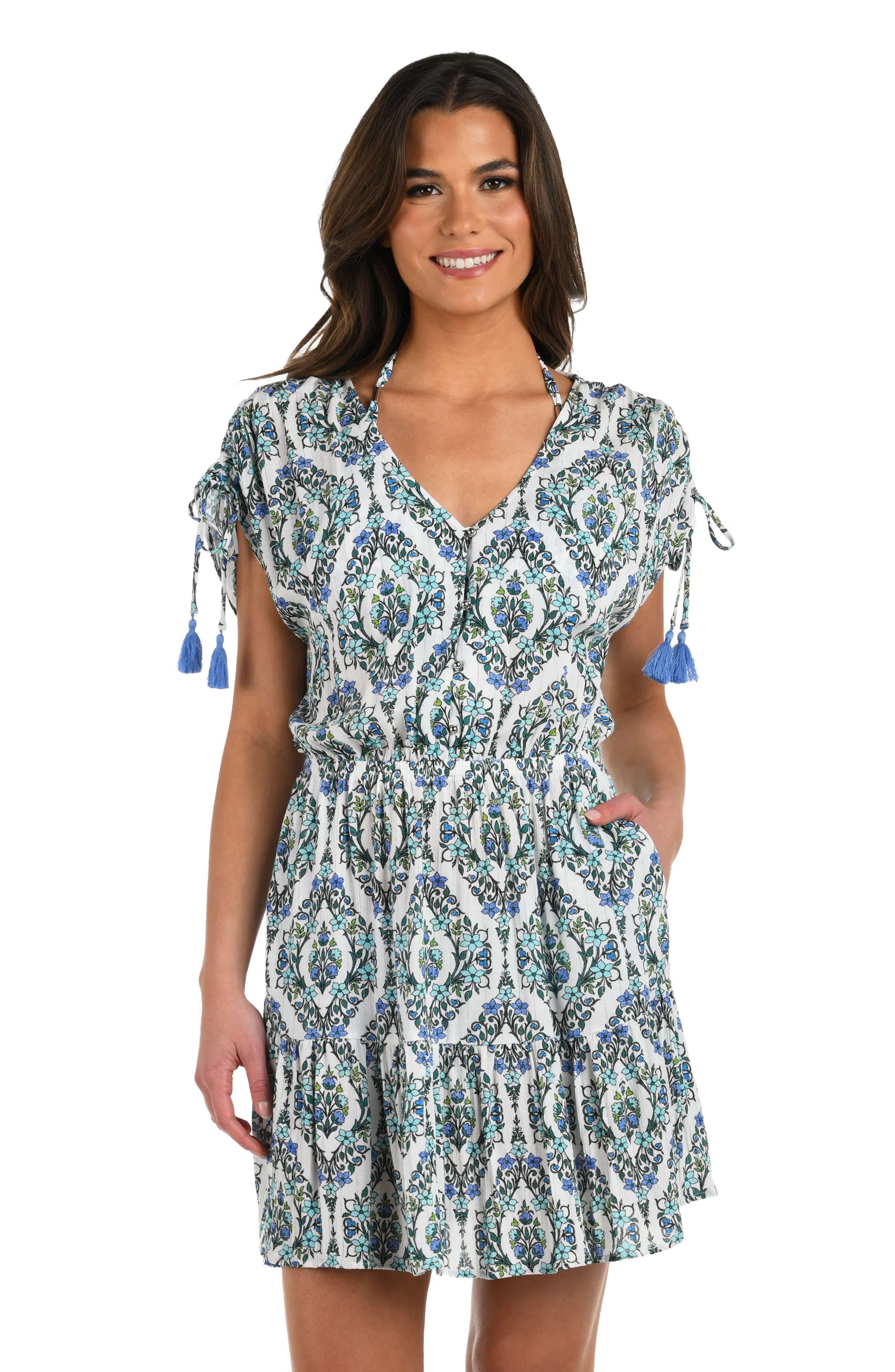 Deja-Blue Diamond V-Neck Cover Up Dress - Image 2