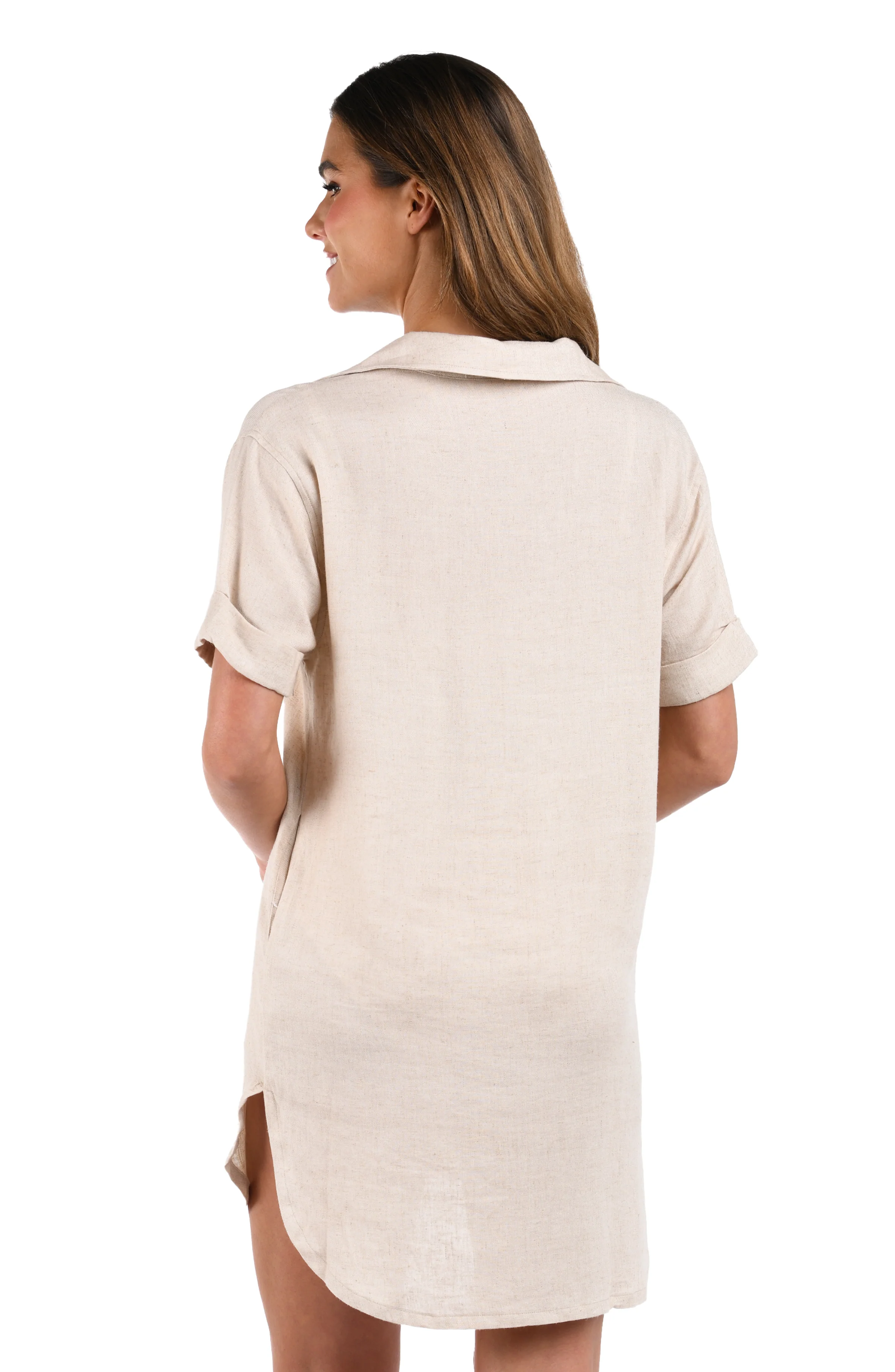 Delphine Coast Button Up Cover Up Dress - Taupe - Image 2