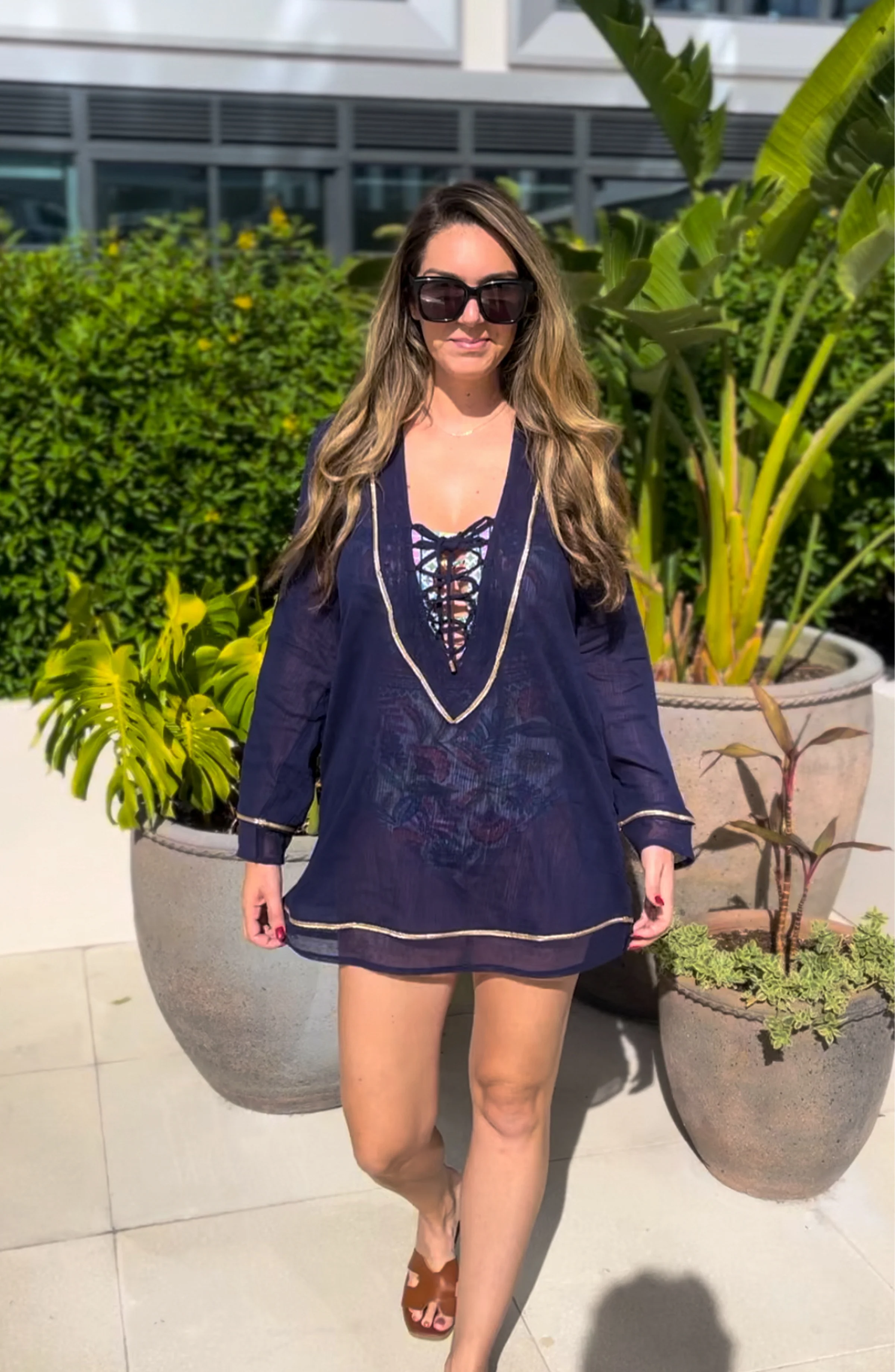 Fields Of Gold Lace Up V-Neck Tunic Cover Up - FINAL SALE - Image 6