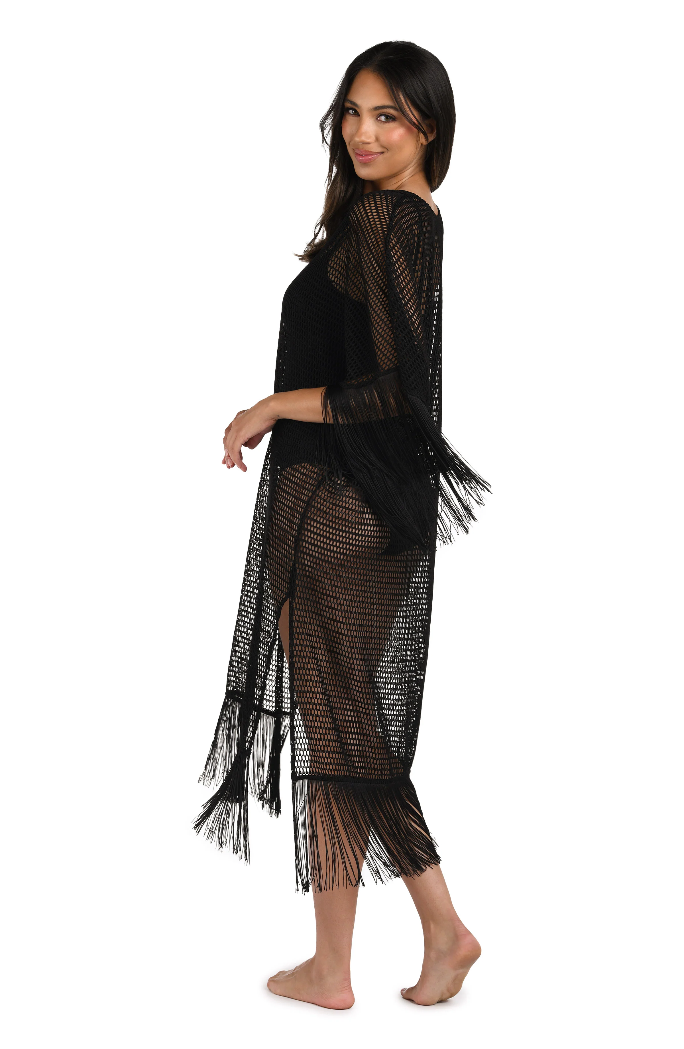 Fringed Out Long Caftan Cover Up - FINAL SALE - Image 3