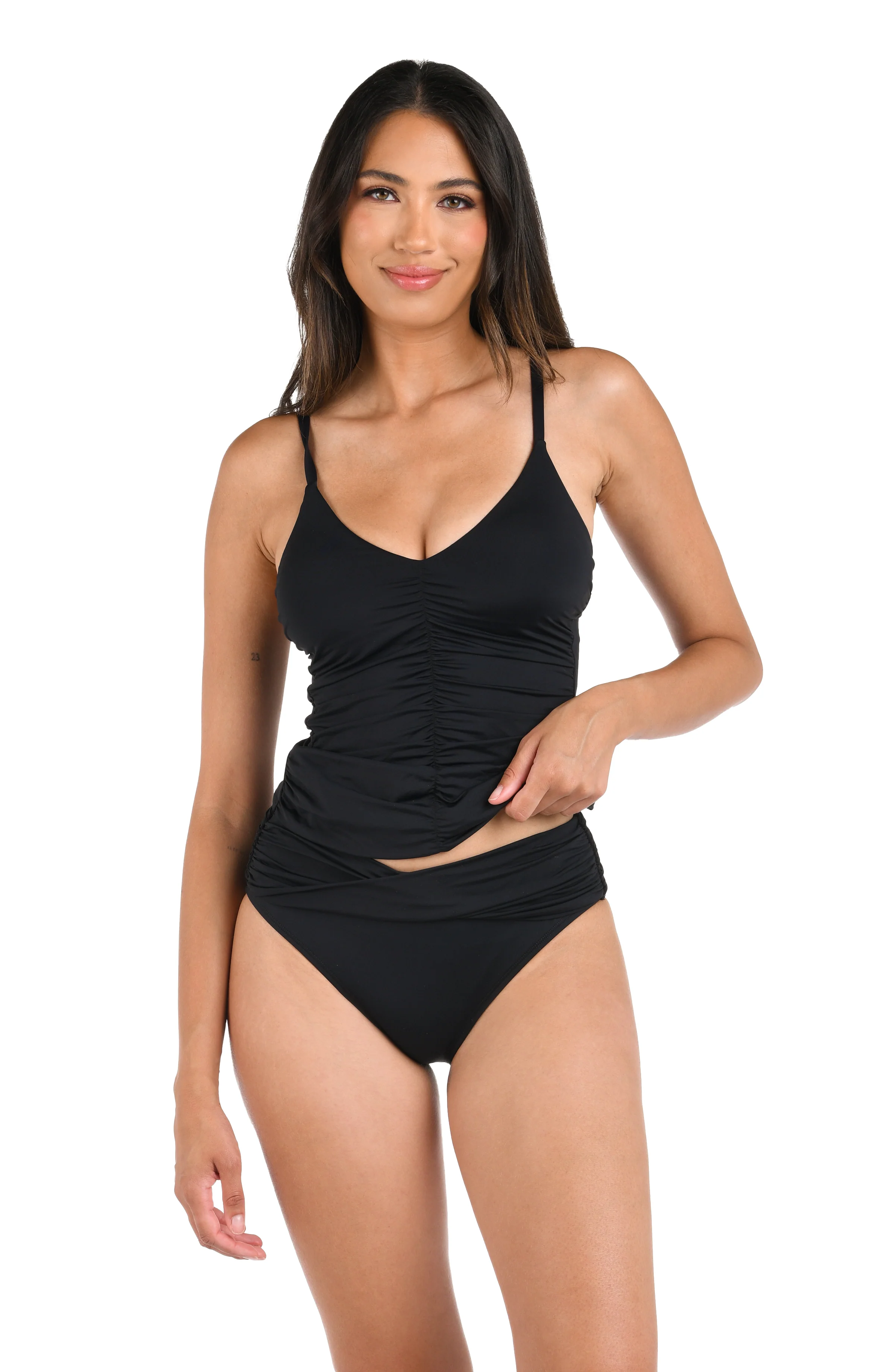 Island Goddess V-Neck Shirred Front Tankini Top - Image 3