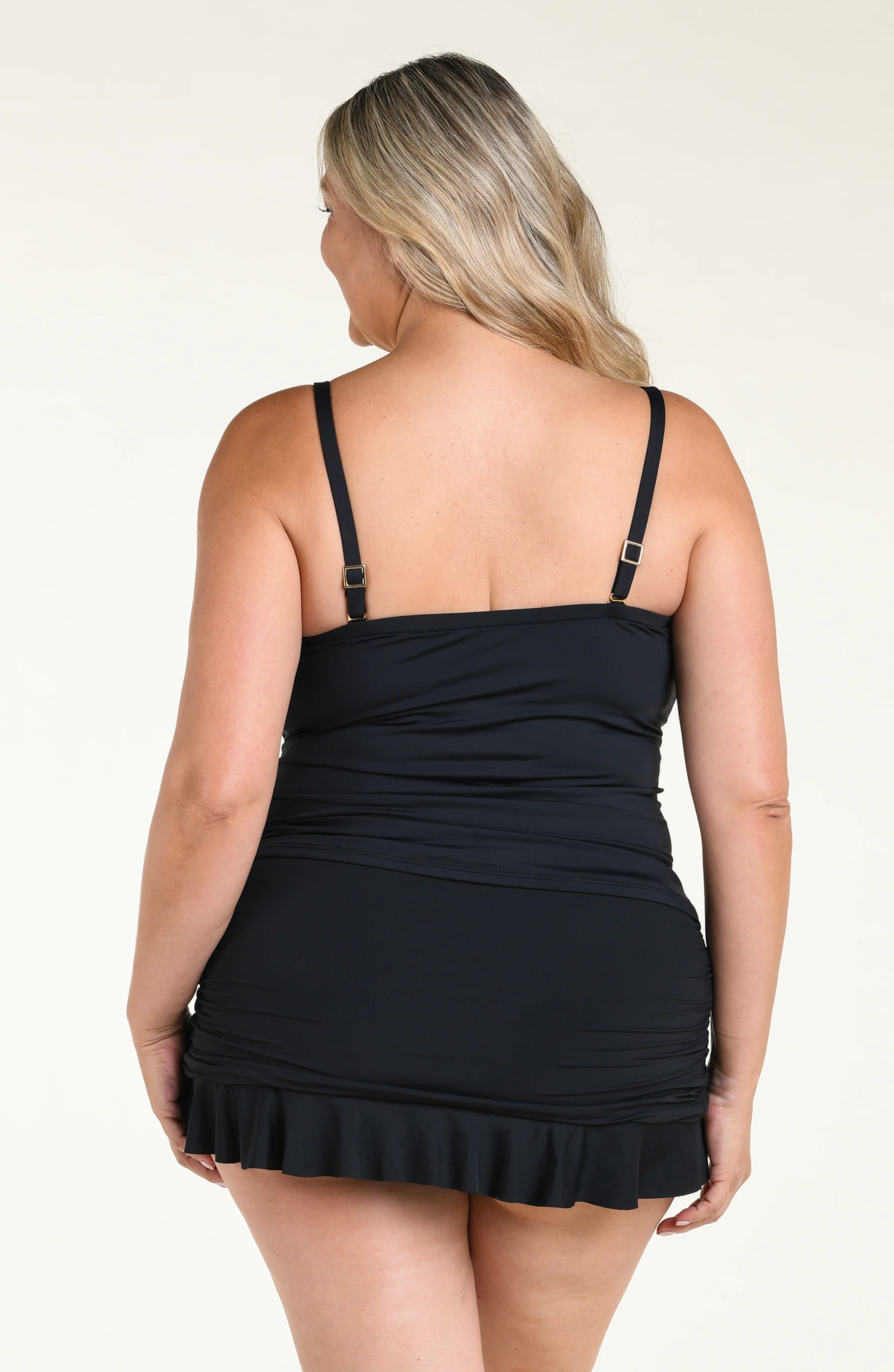 Island Goddess Ruffle Bandeau Tankini Top - Black - Image 8