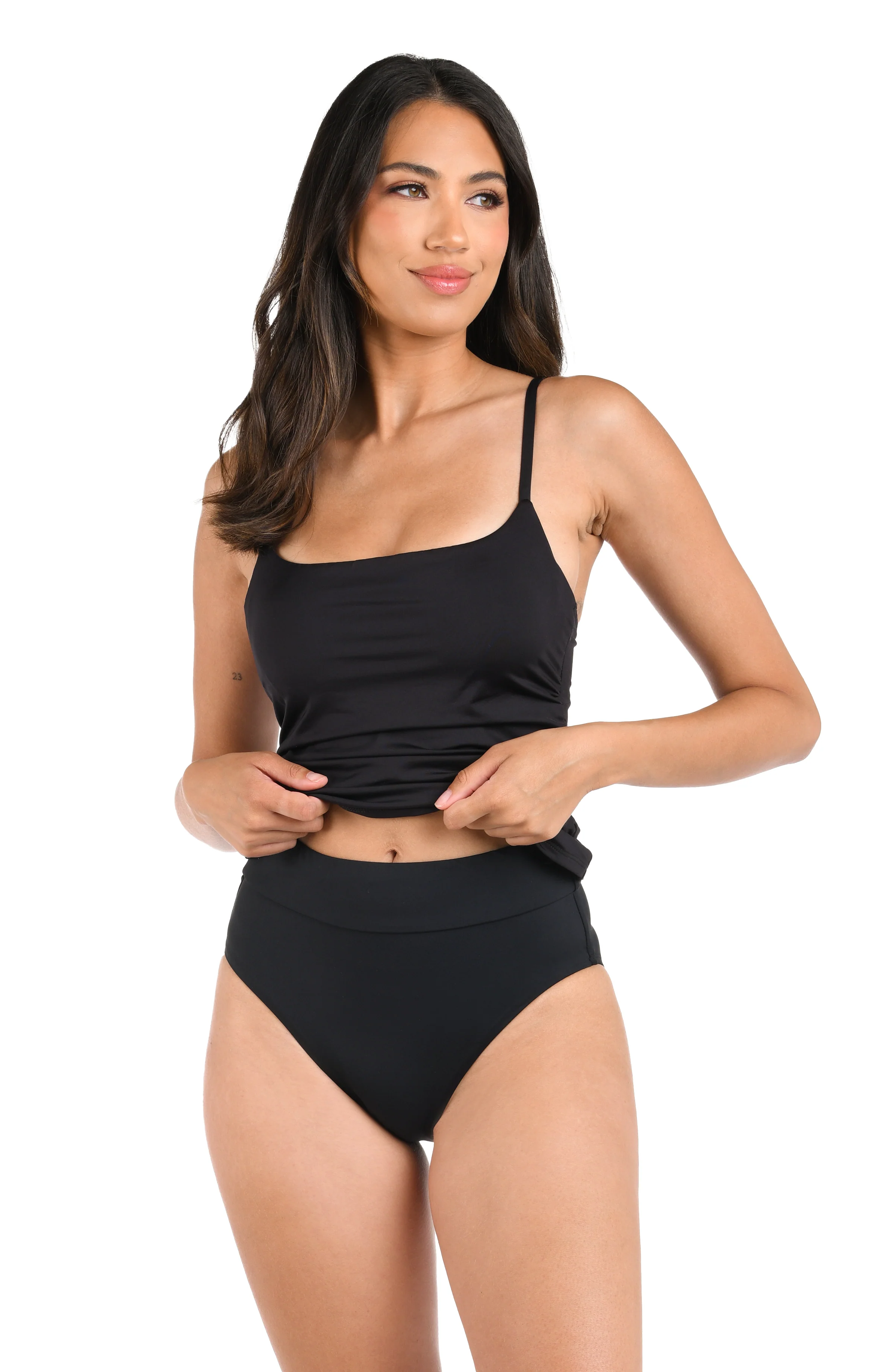 Island Goddess Underwire Lingerie Strap Tankini Top - Black - Image 3