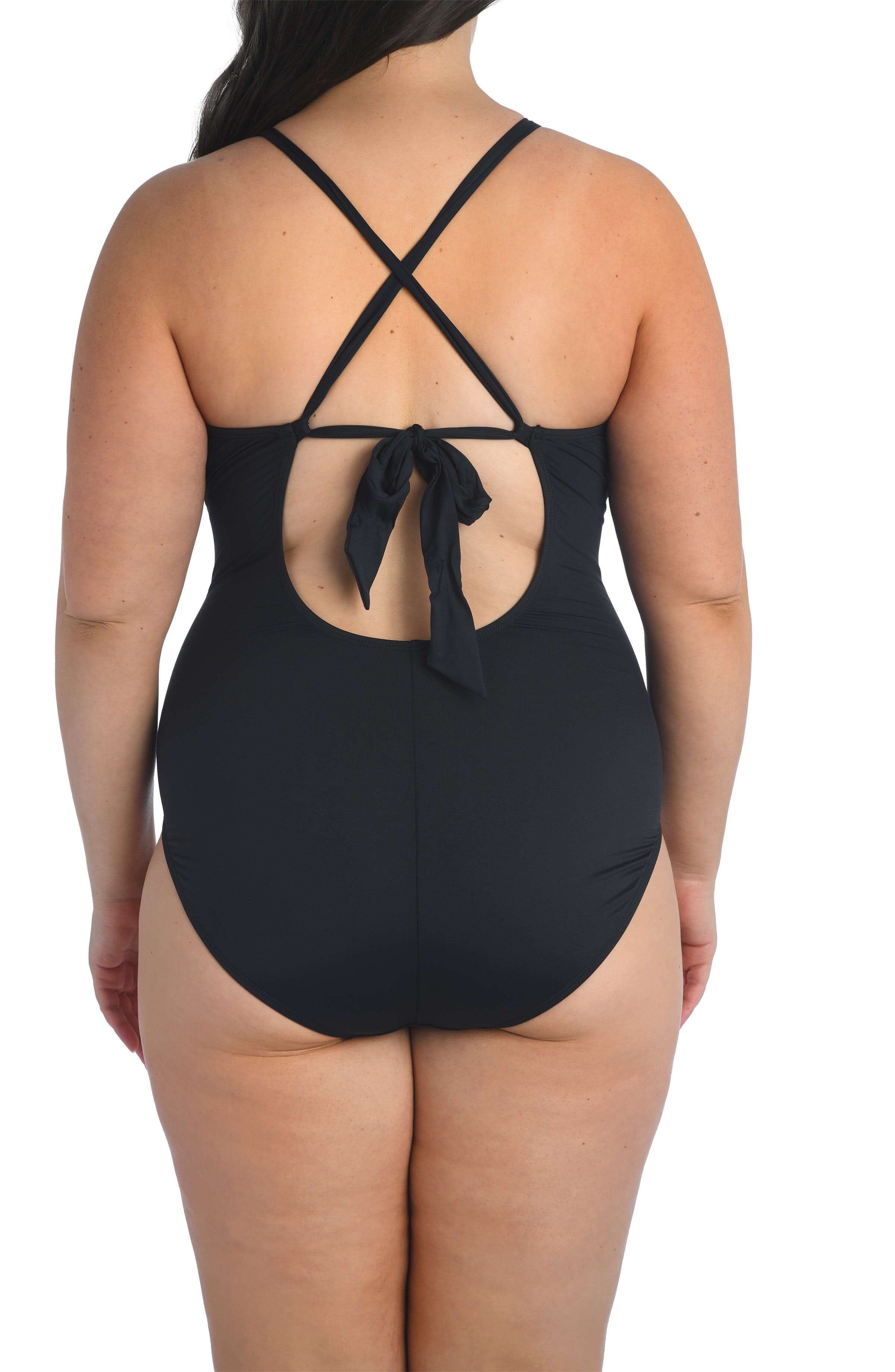 Island Goddess High Neck Keyhole One Piece - Black - Image 10