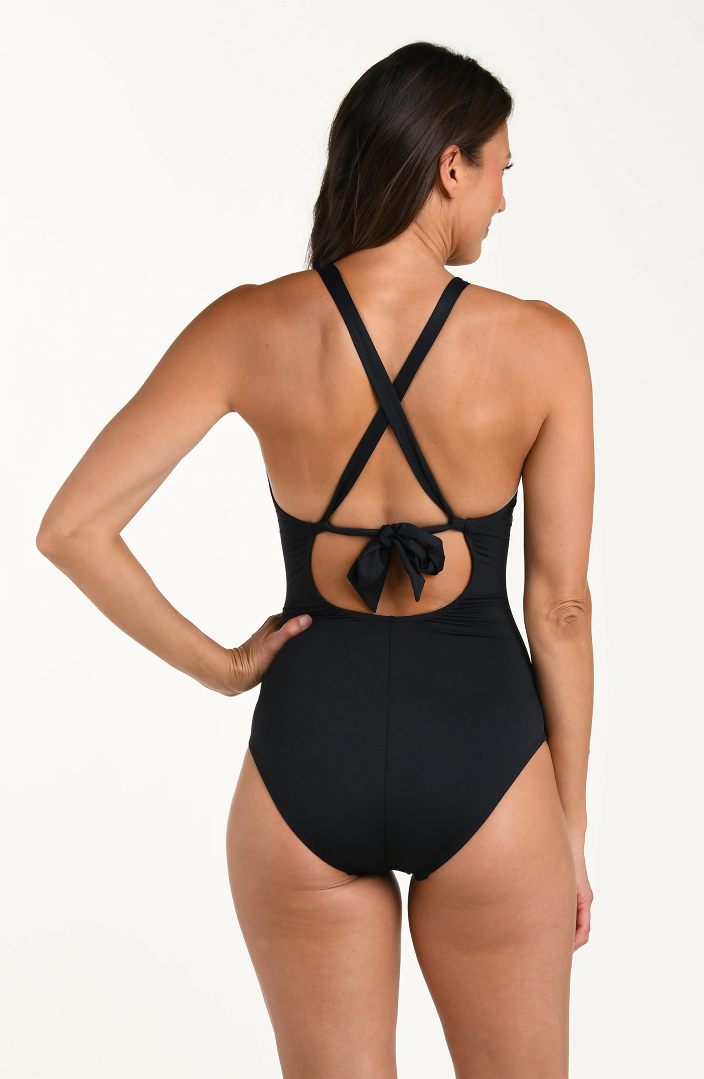 Island Goddess High Neck Keyhole One Piece - Black - Image 2