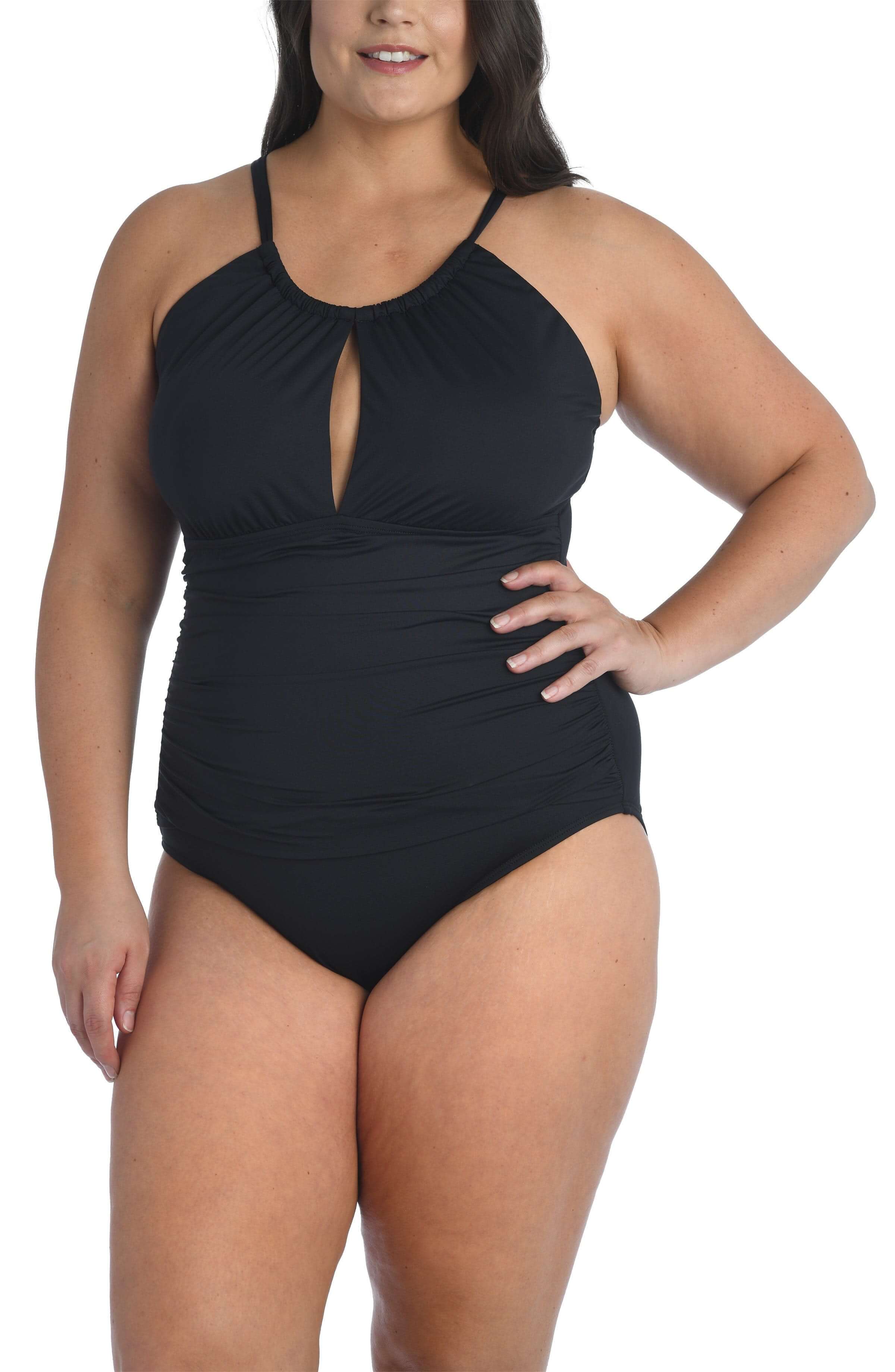 Island Goddess High Neck Keyhole One Piece - Black - Image 9