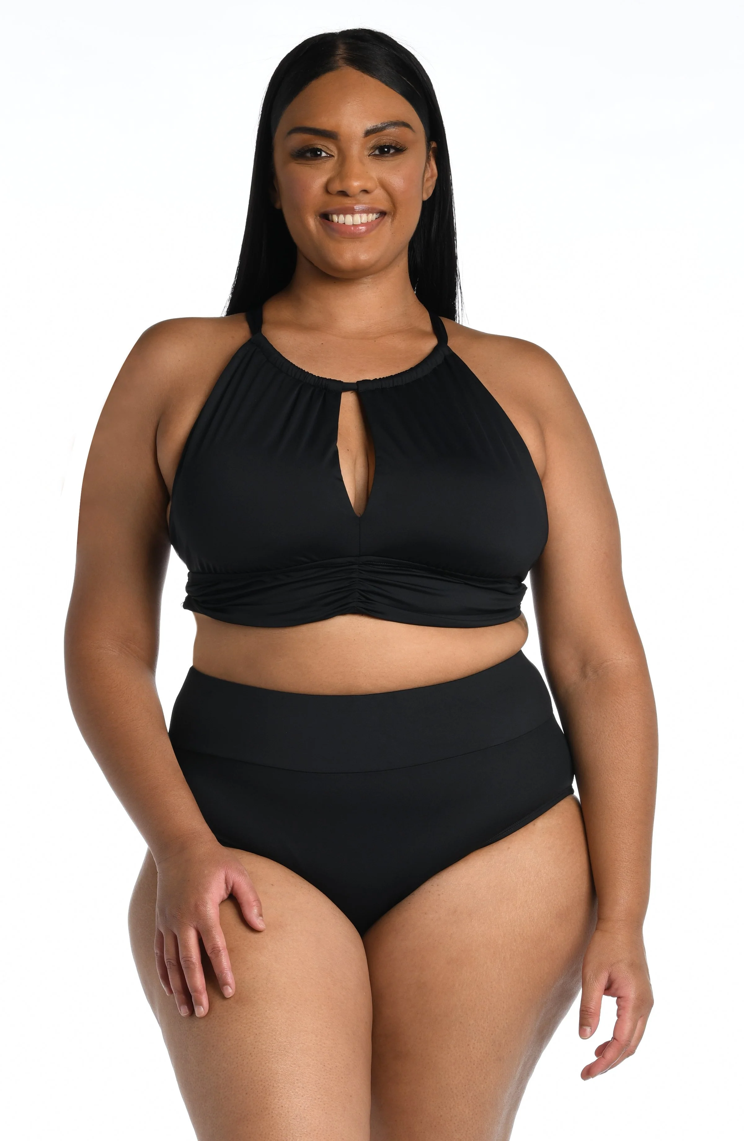 Island Goddess High Neck Midkini Top - Black - Image 4