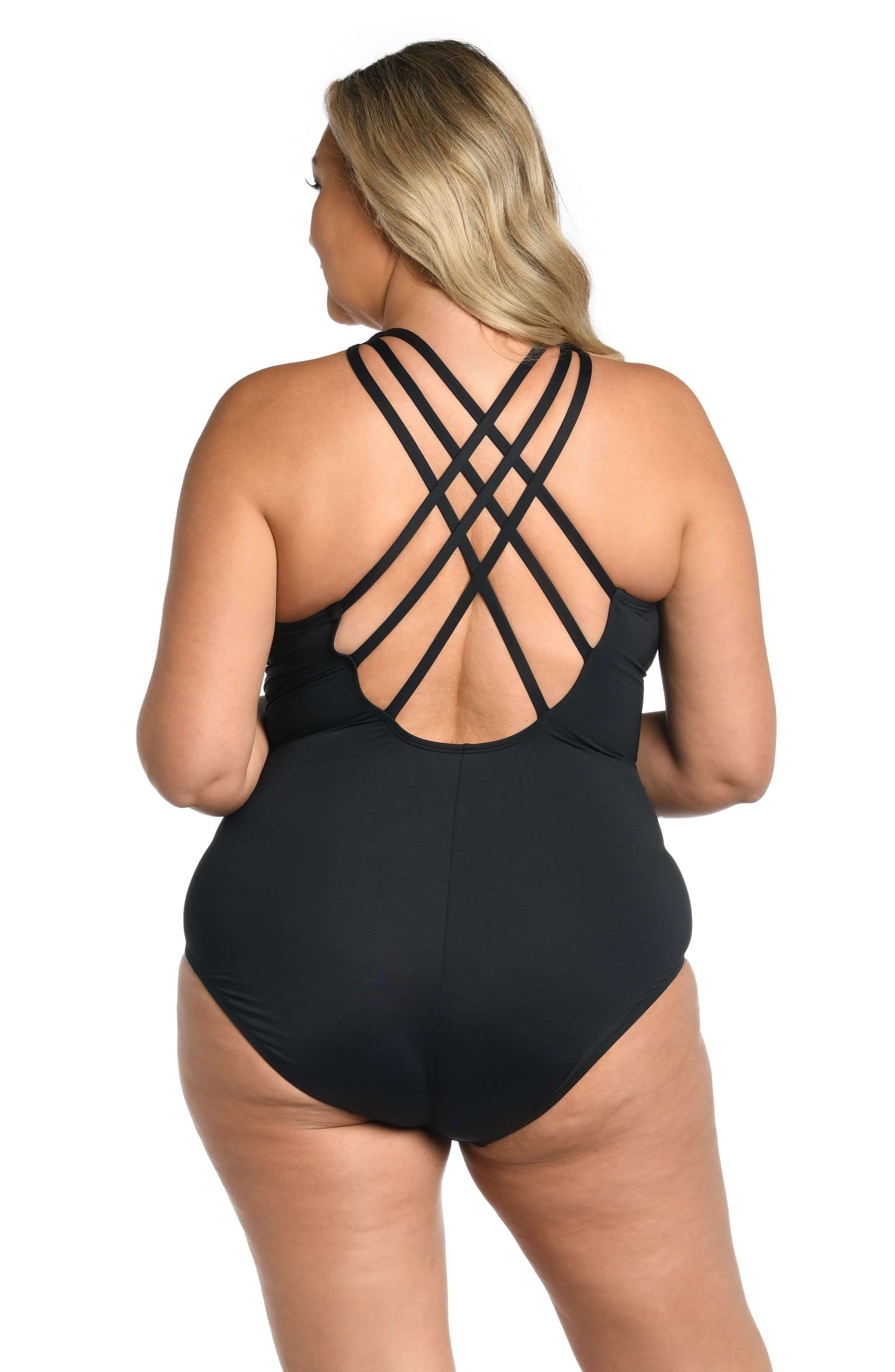 Island Goddess Multi-Strap Cross-Back One Piece - Black - Image 5