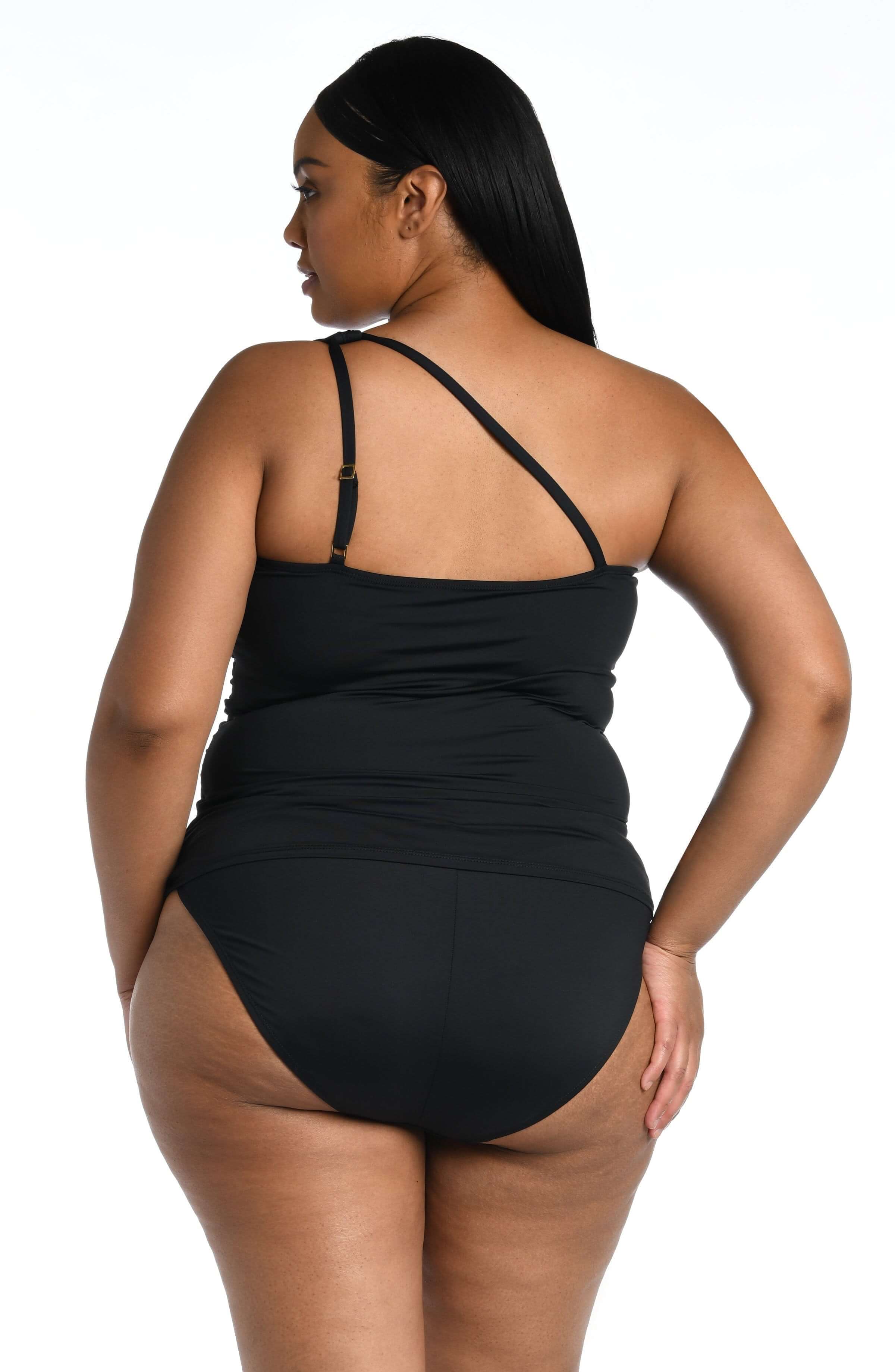 Island Goddess One Shoulder Keyhole Tankini Top - Black - Image 5