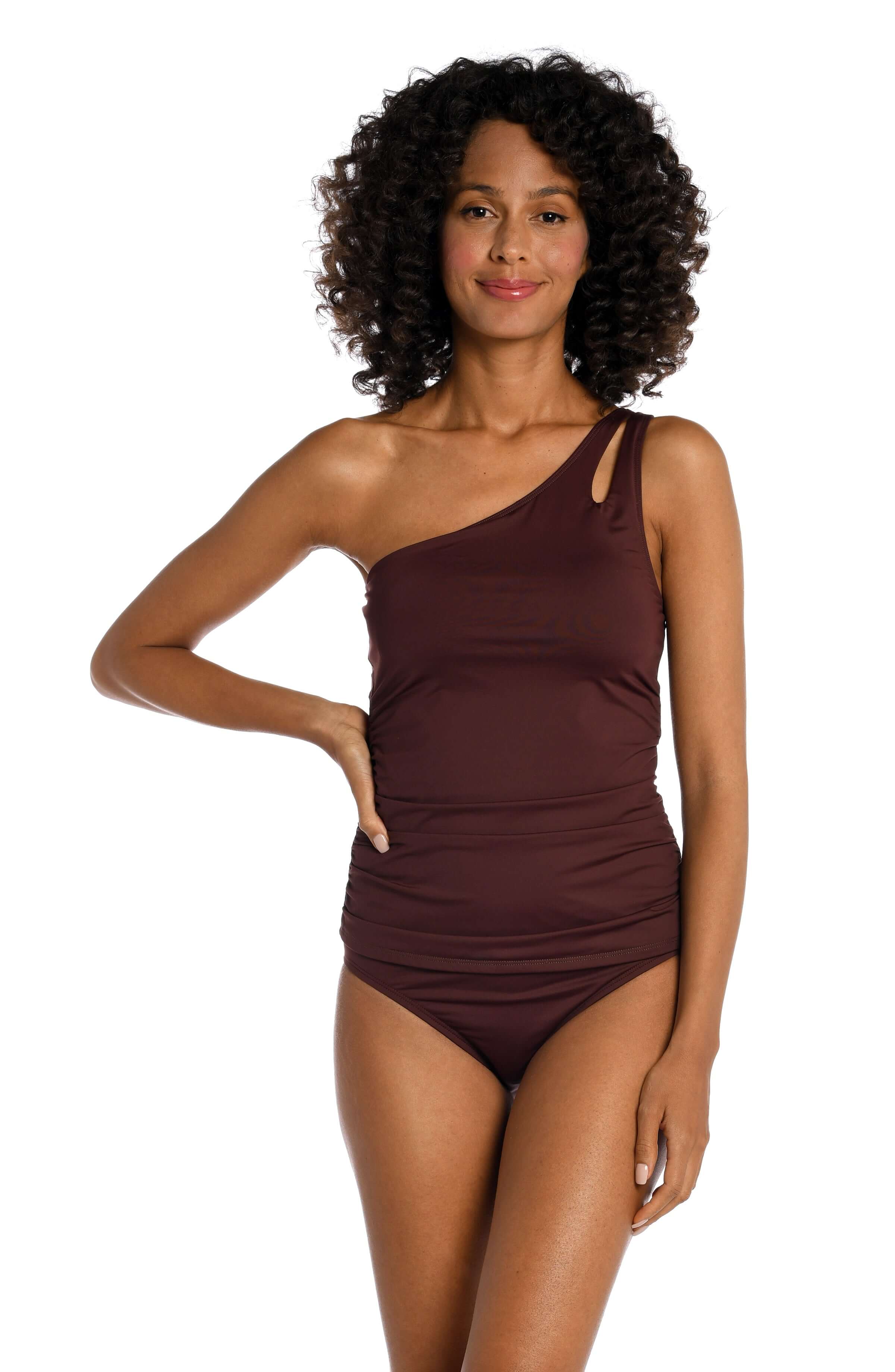 Island Goddess One Shoulder Keyhole Tankini Top - Java - FINAL SALE