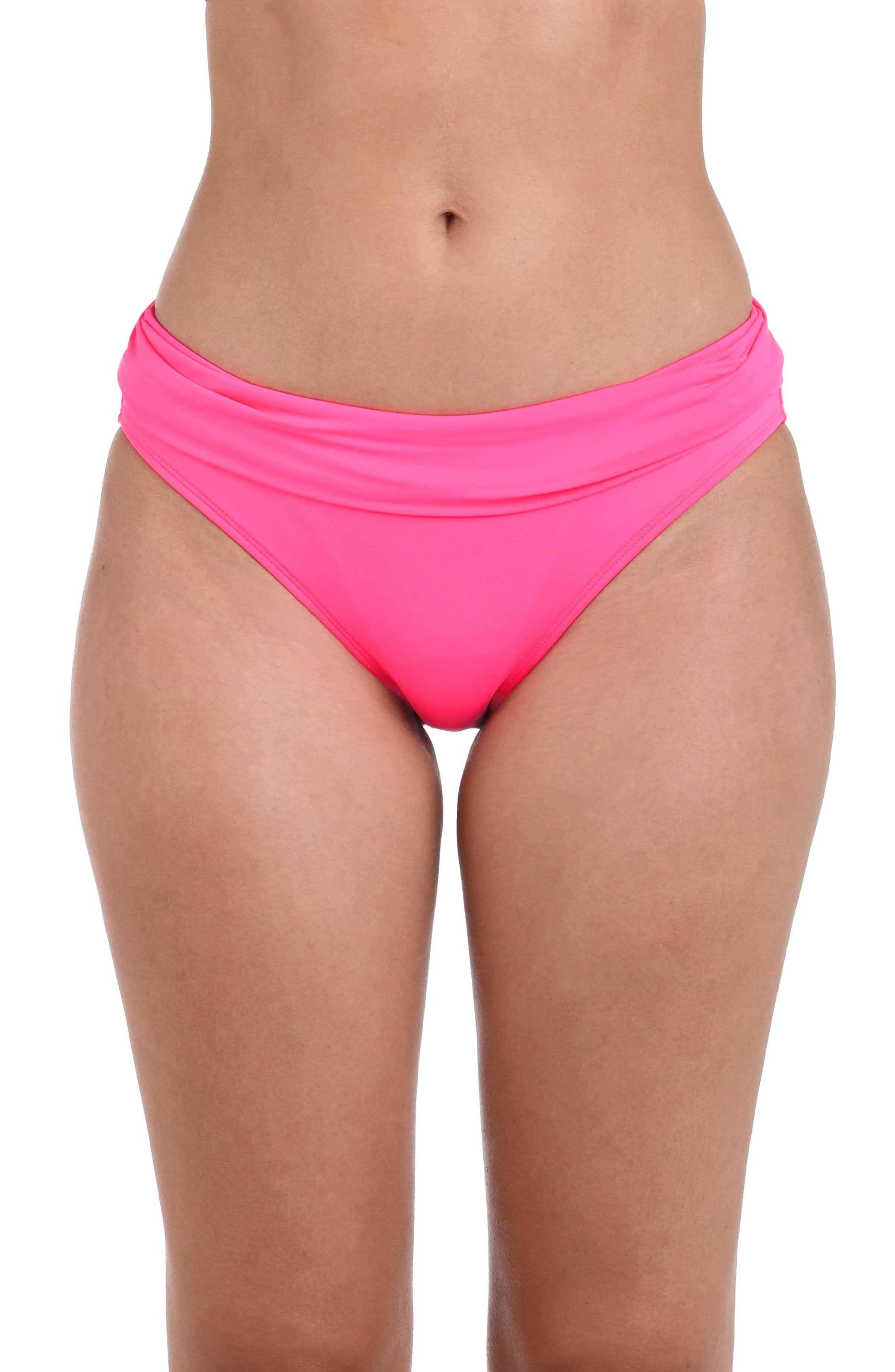 Island Goddess Shirred Band Hipster Bottom - Bright Pink