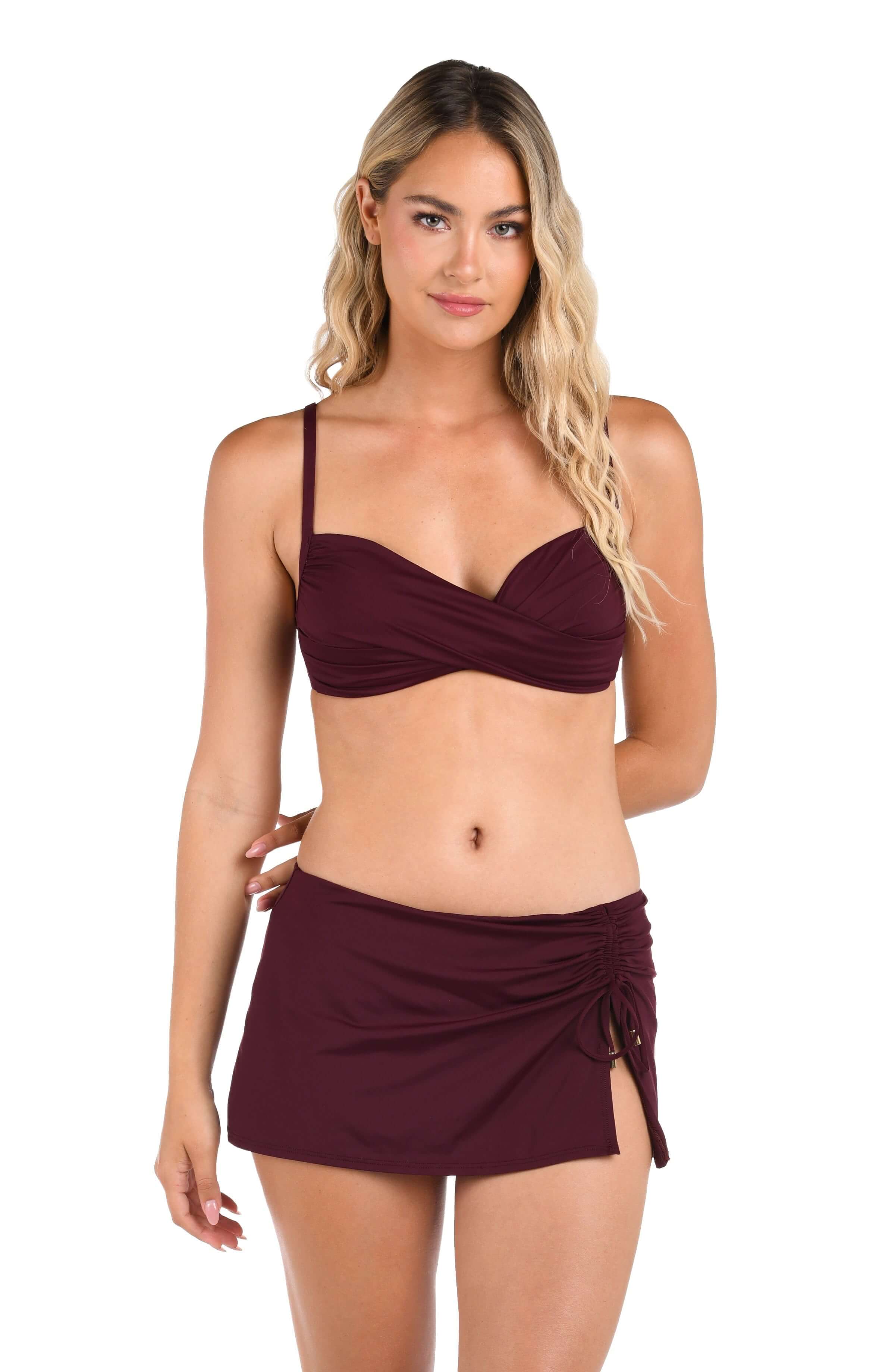 Island Goddess Over The Shoulder Wrap Top - Dark Cherry - Image 2