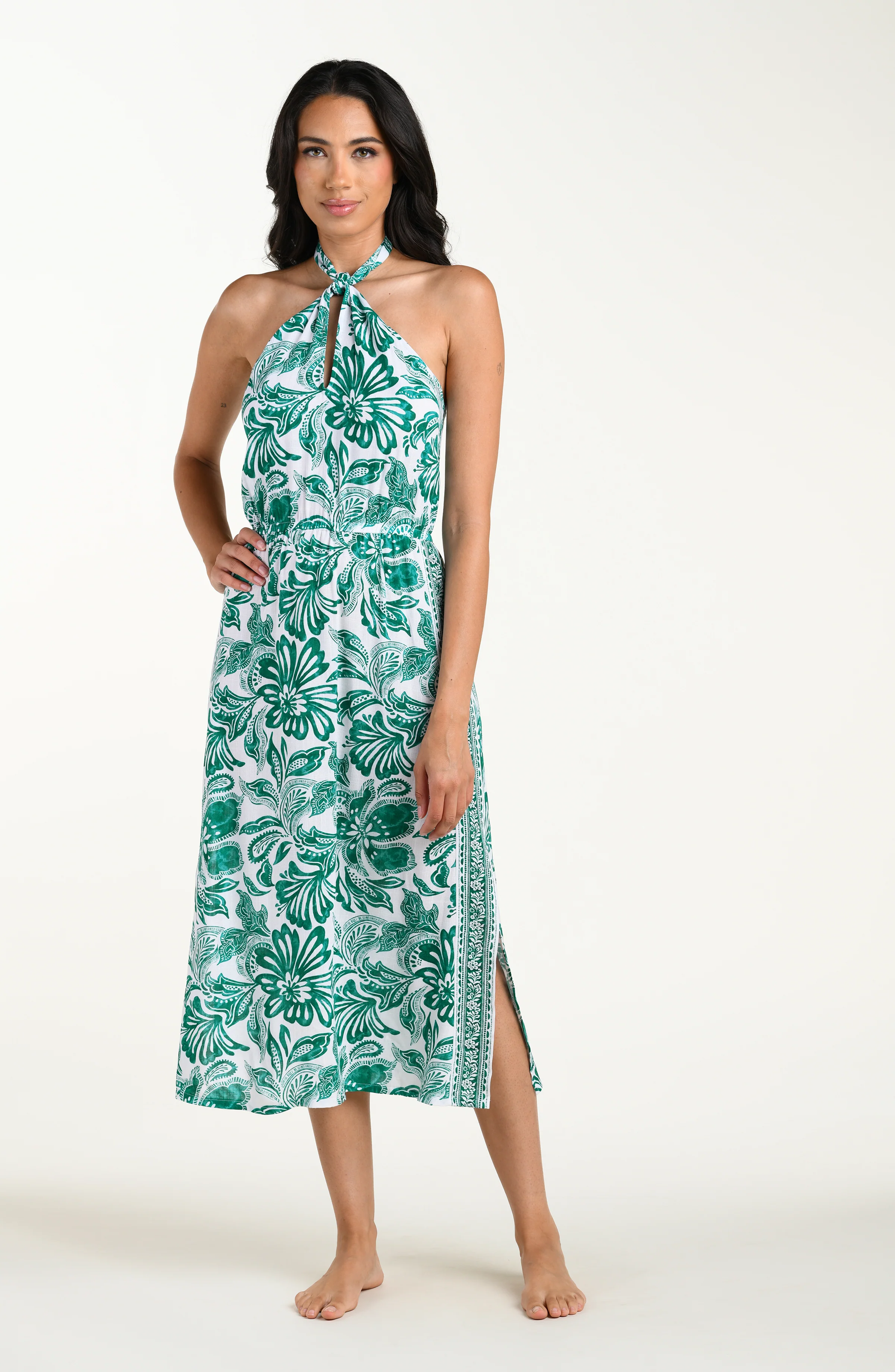 Botanical Brocade Halter Midi Dress - Jungle - Image 2