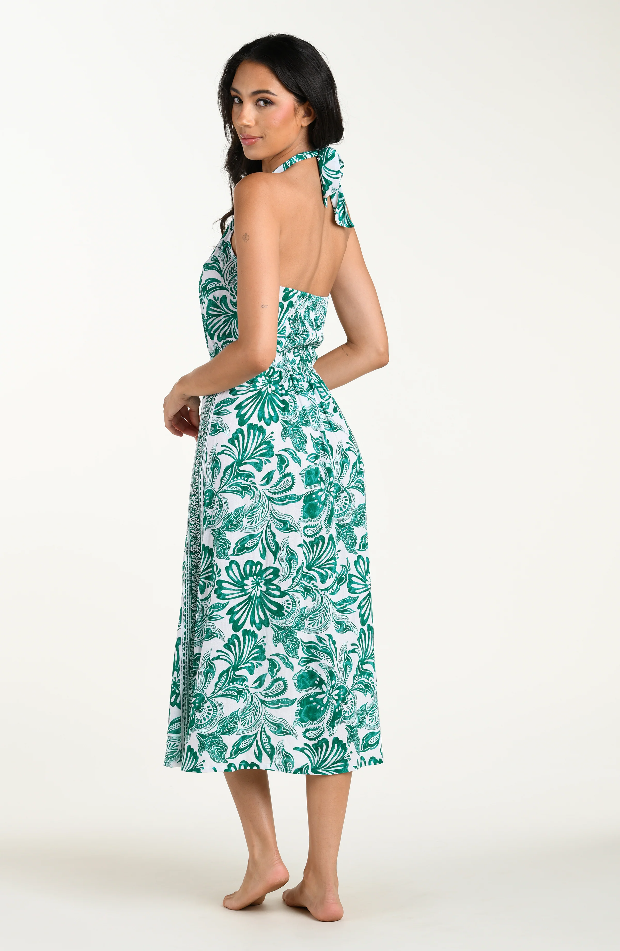 Botanical Brocade Halter Midi Dress - Jungle - Image 3