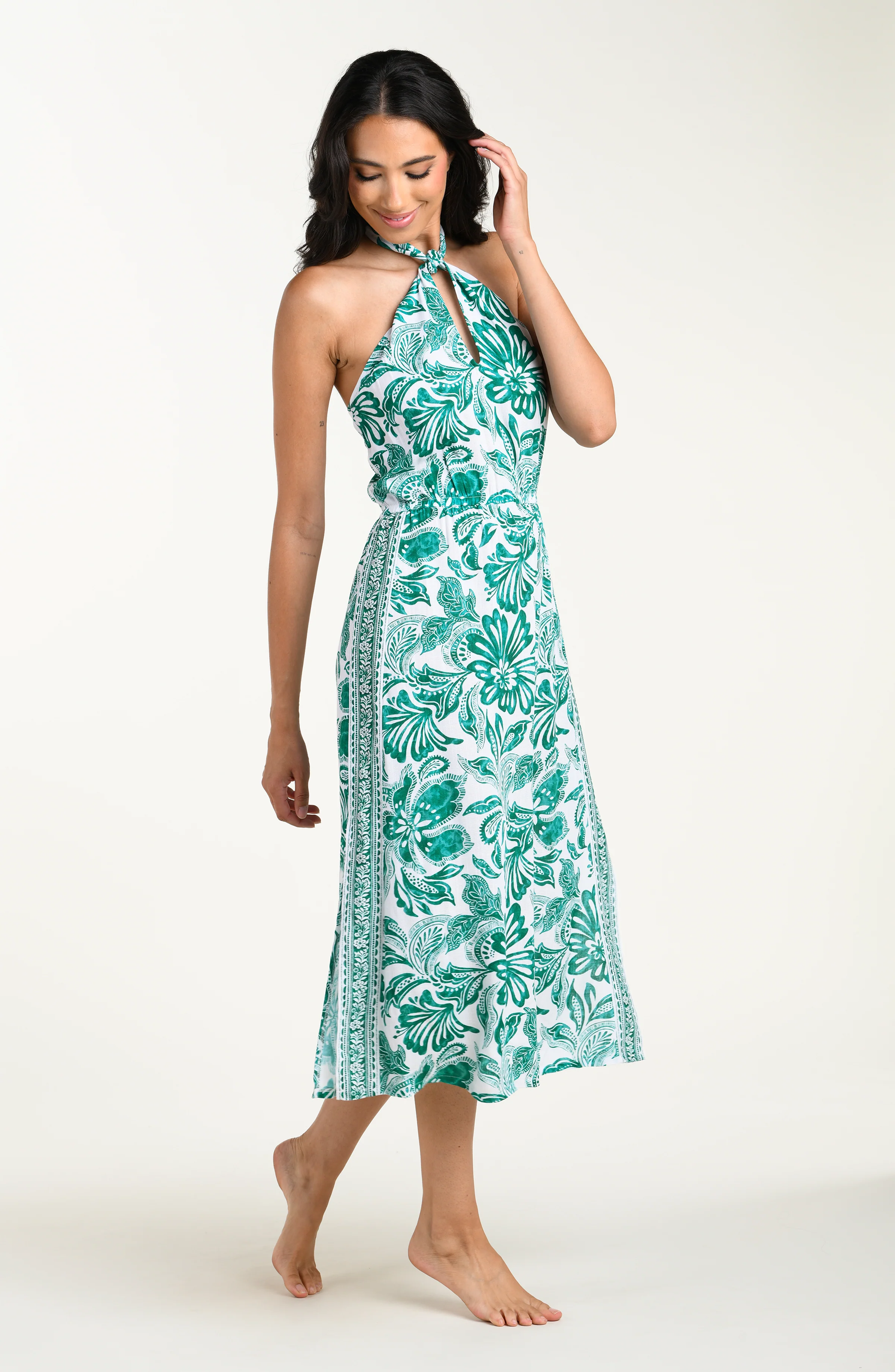 Botanical Brocade Halter Midi Dress - Jungle - Image 4