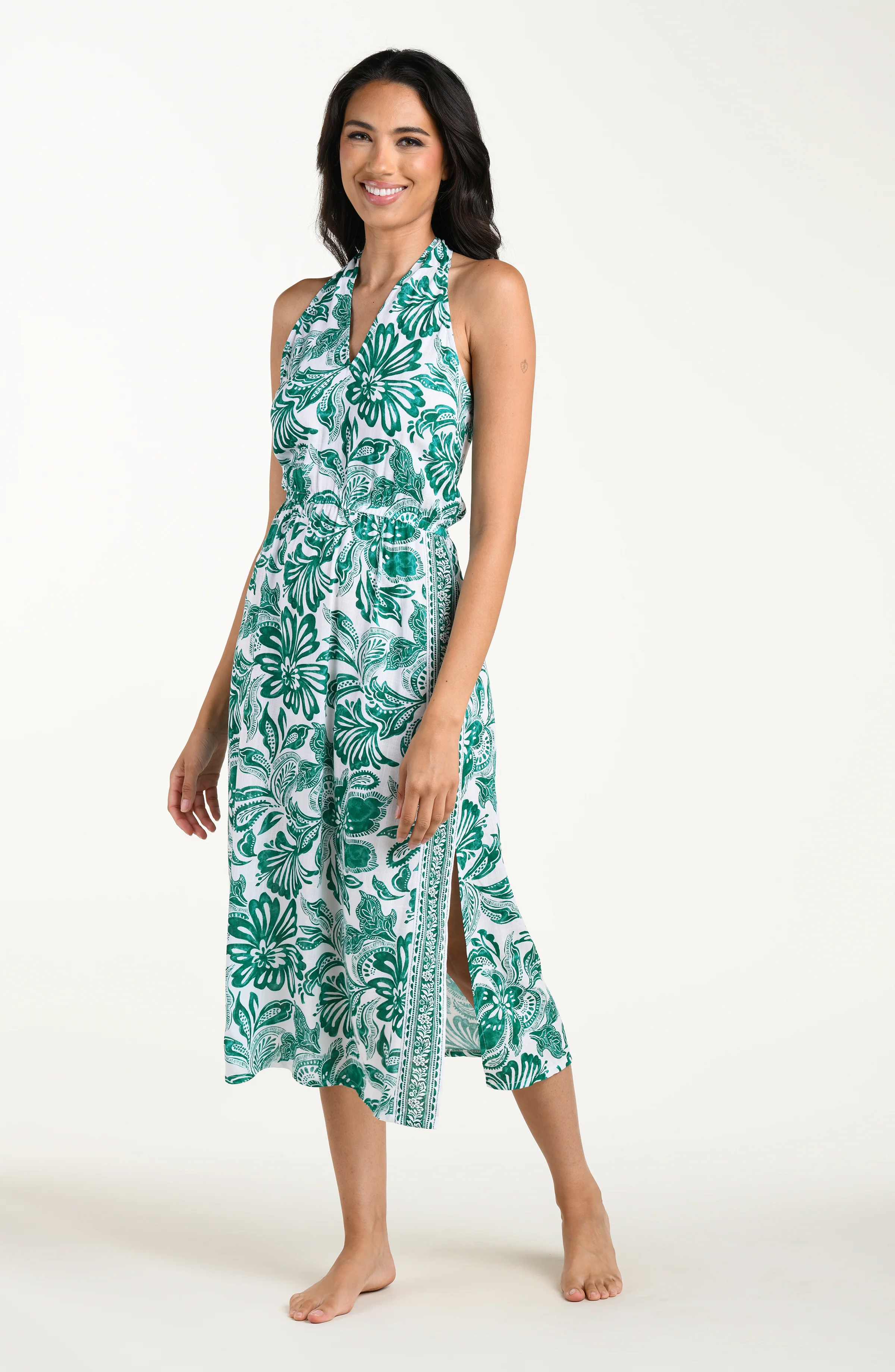 Botanical Brocade Halter Midi Dress - Jungle - Image 5