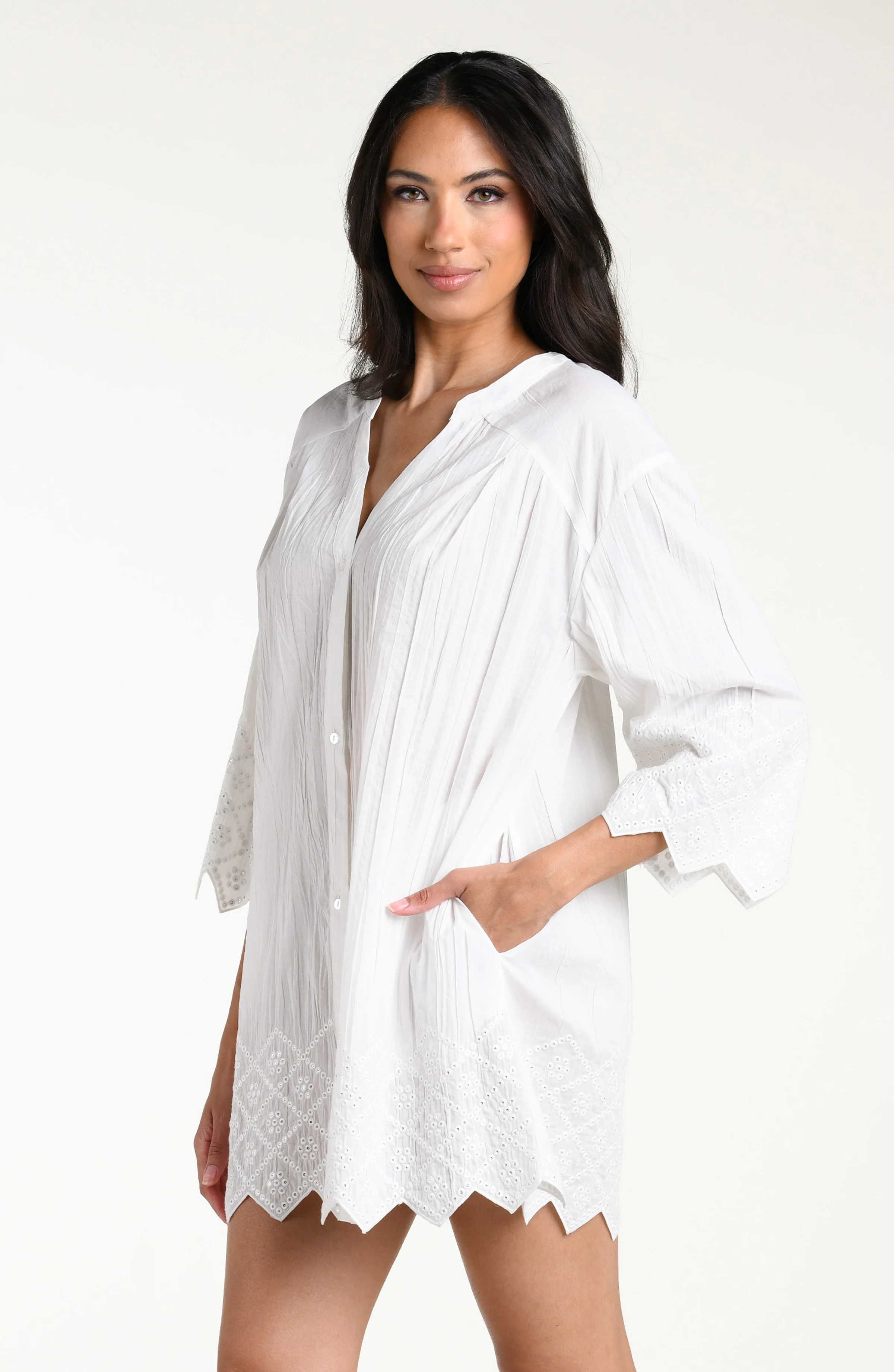 Crinkle Collective V-Neck Tunic - White