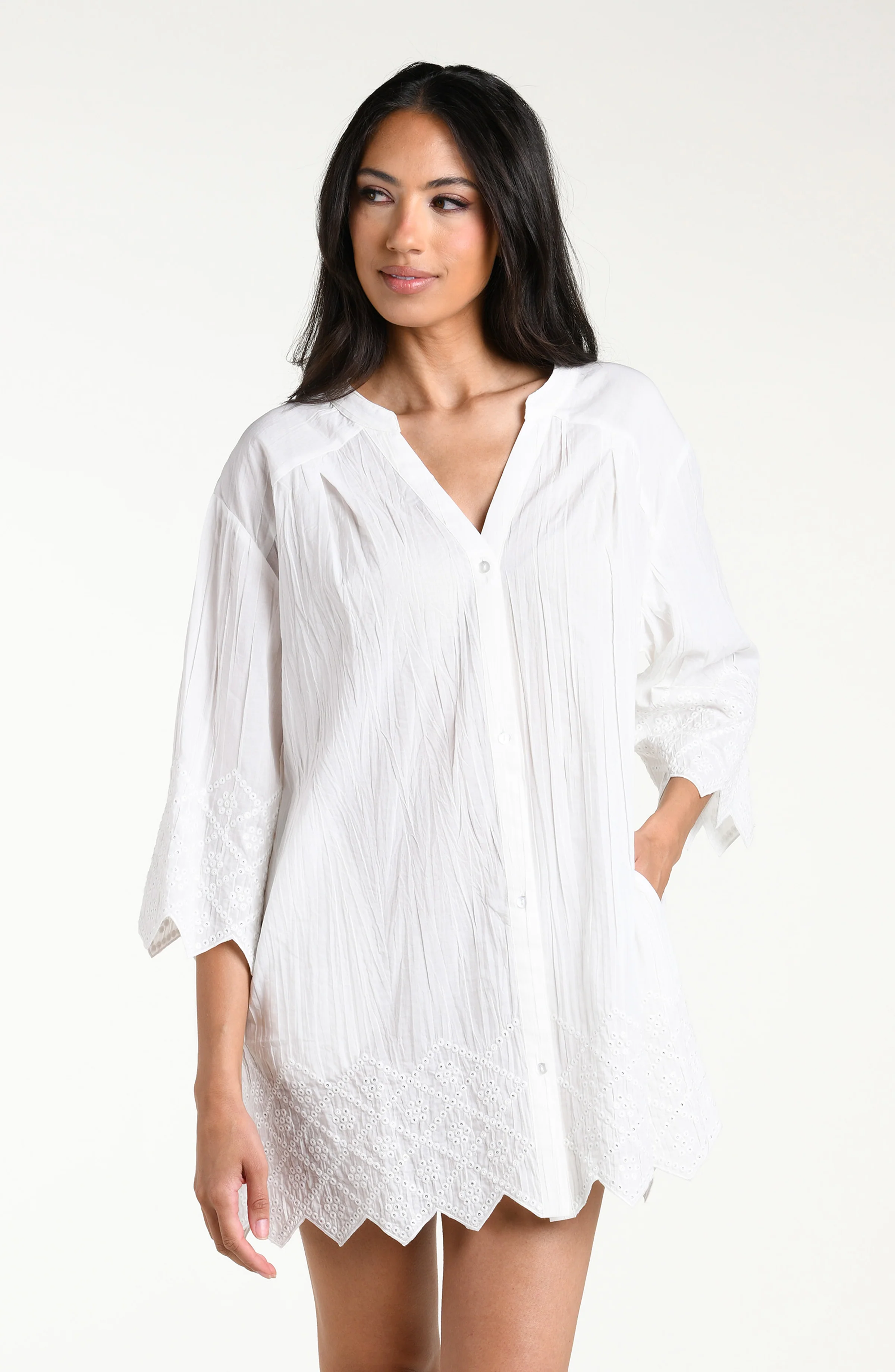 Crinkle Collective V-Neck Tunic - White - Image 3