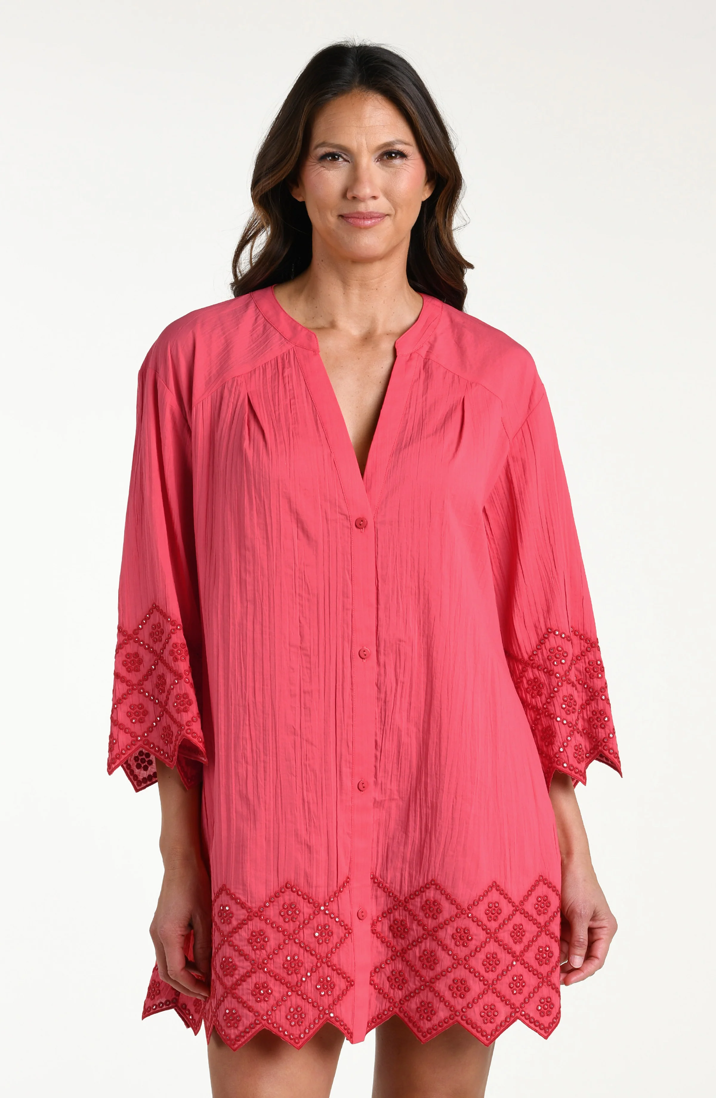 Crinkle Collective V-Neck Tunic - Guava - Image 3