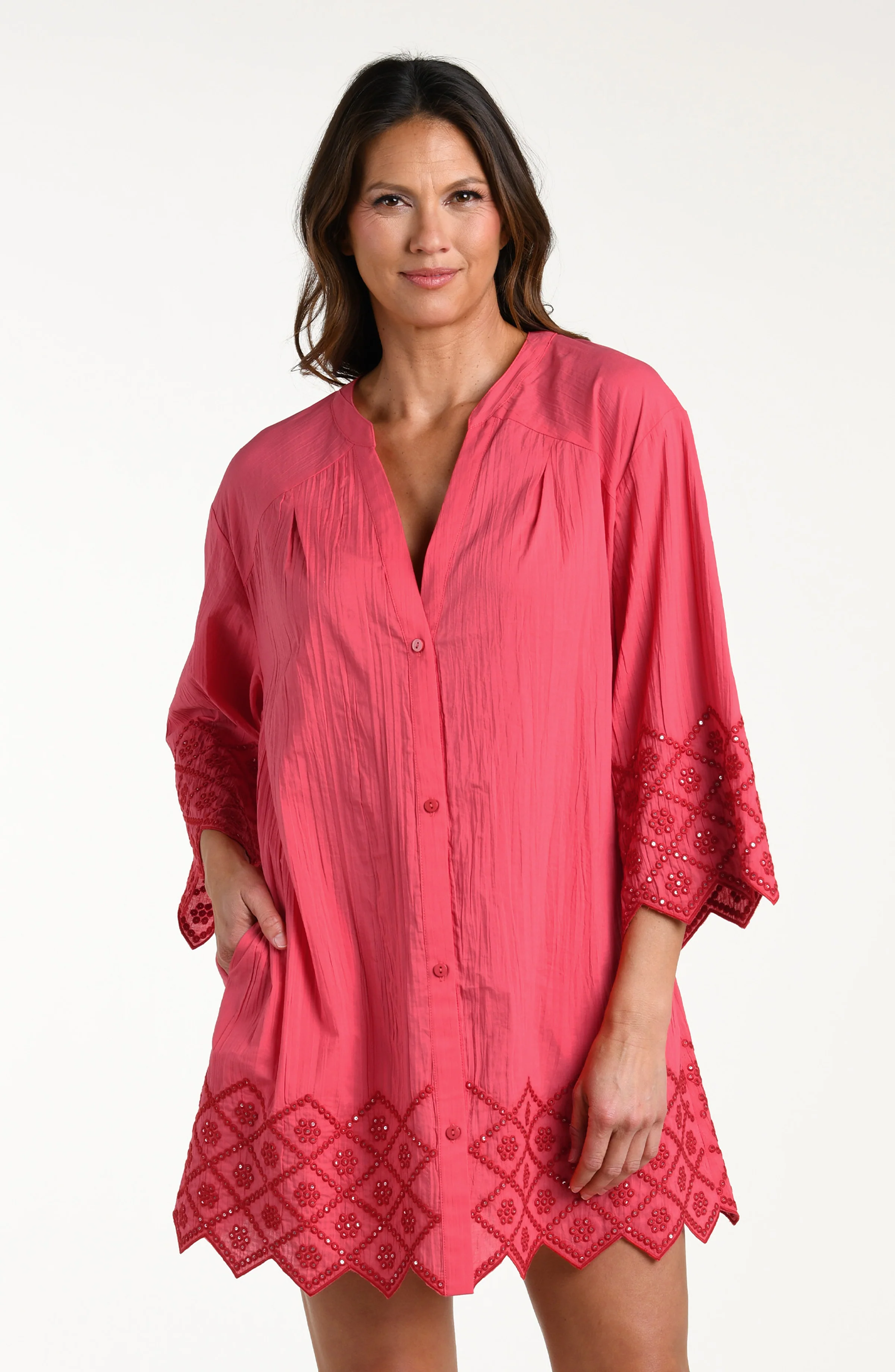 Crinkle Collective V-Neck Tunic - Guava - Image 5