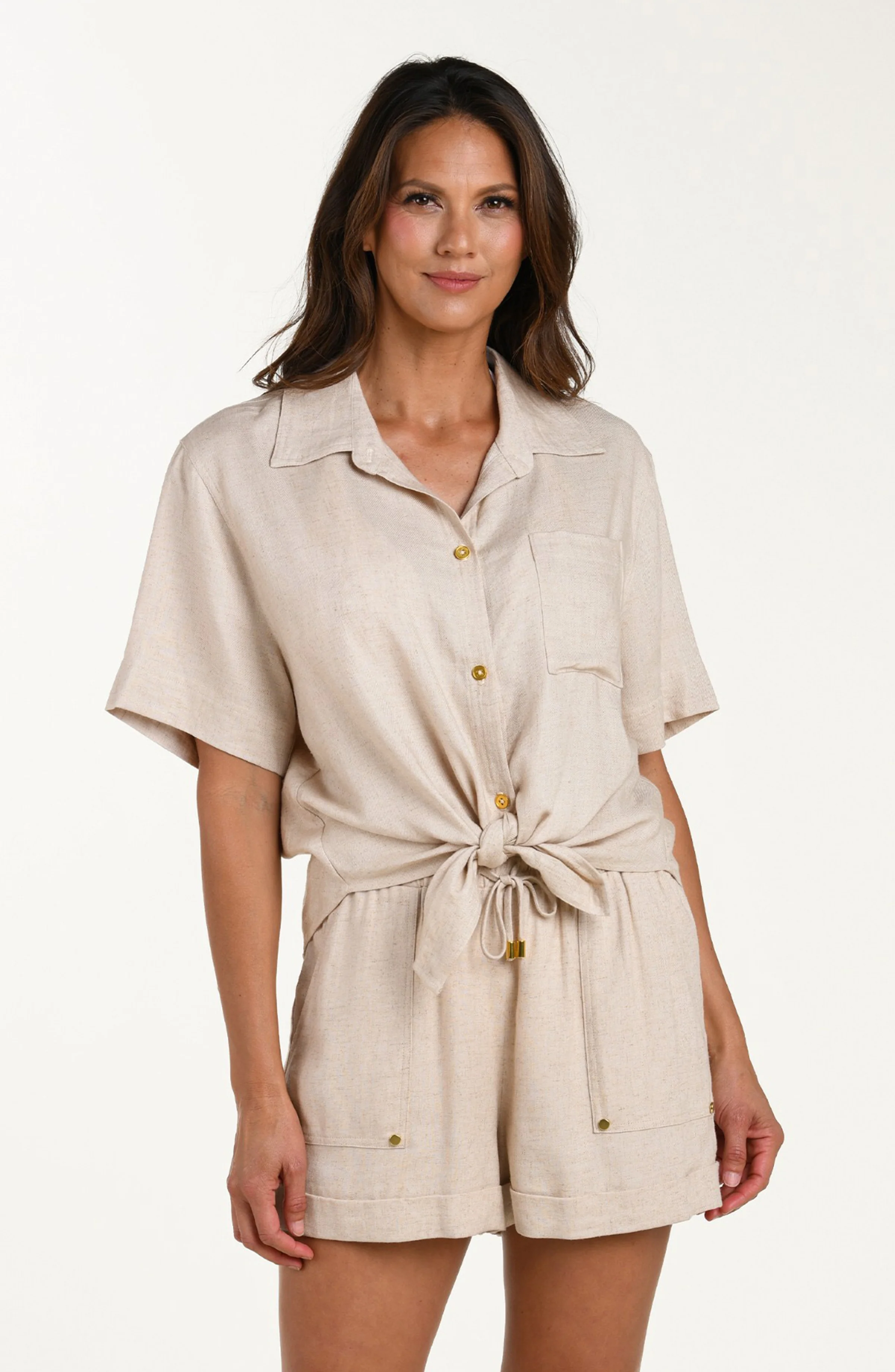 Delphine Coast Button Up Shirt - Taupe