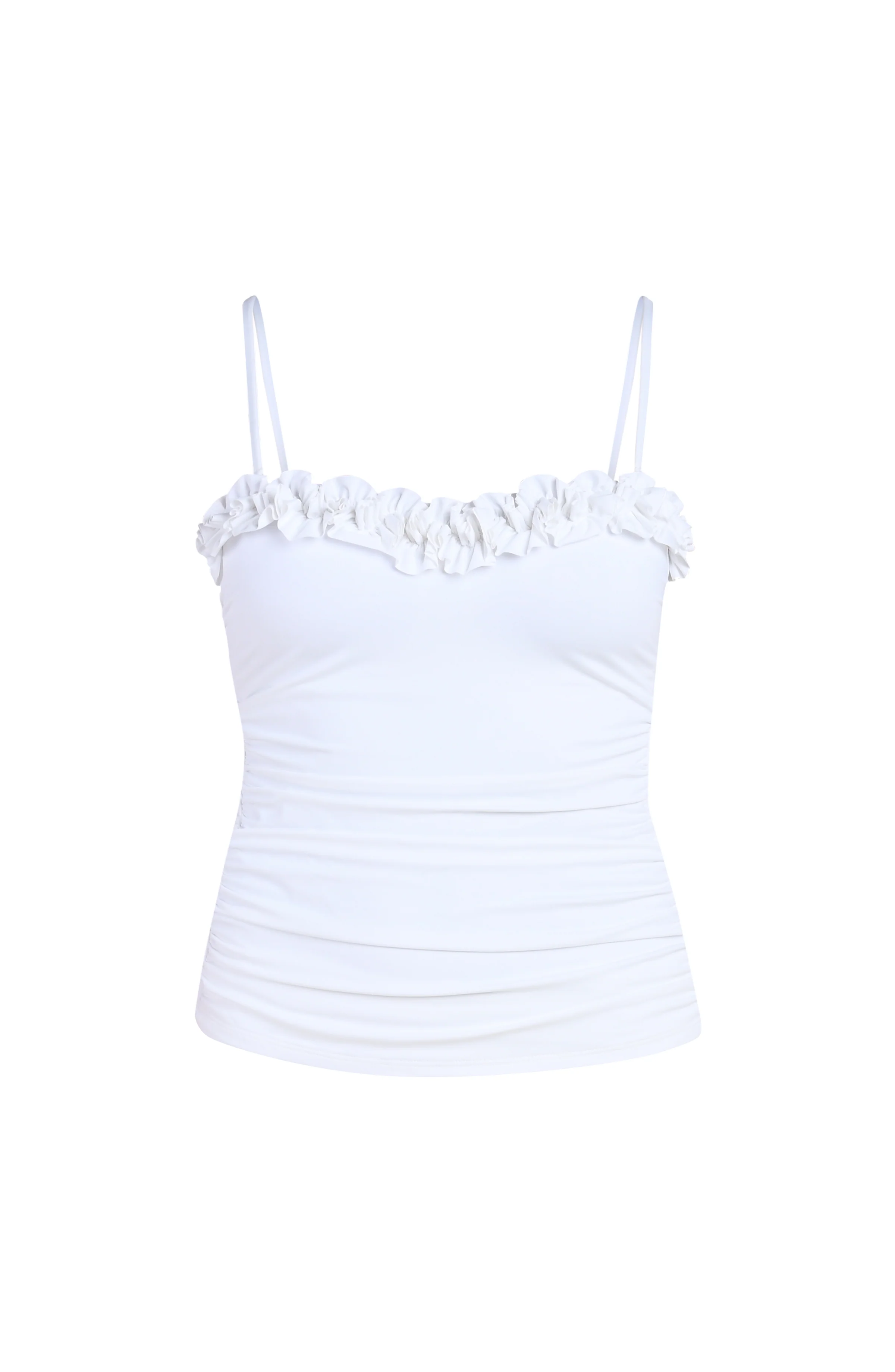 Island Goddess Ruffle Bandeau Tankini Top - White - Image 9