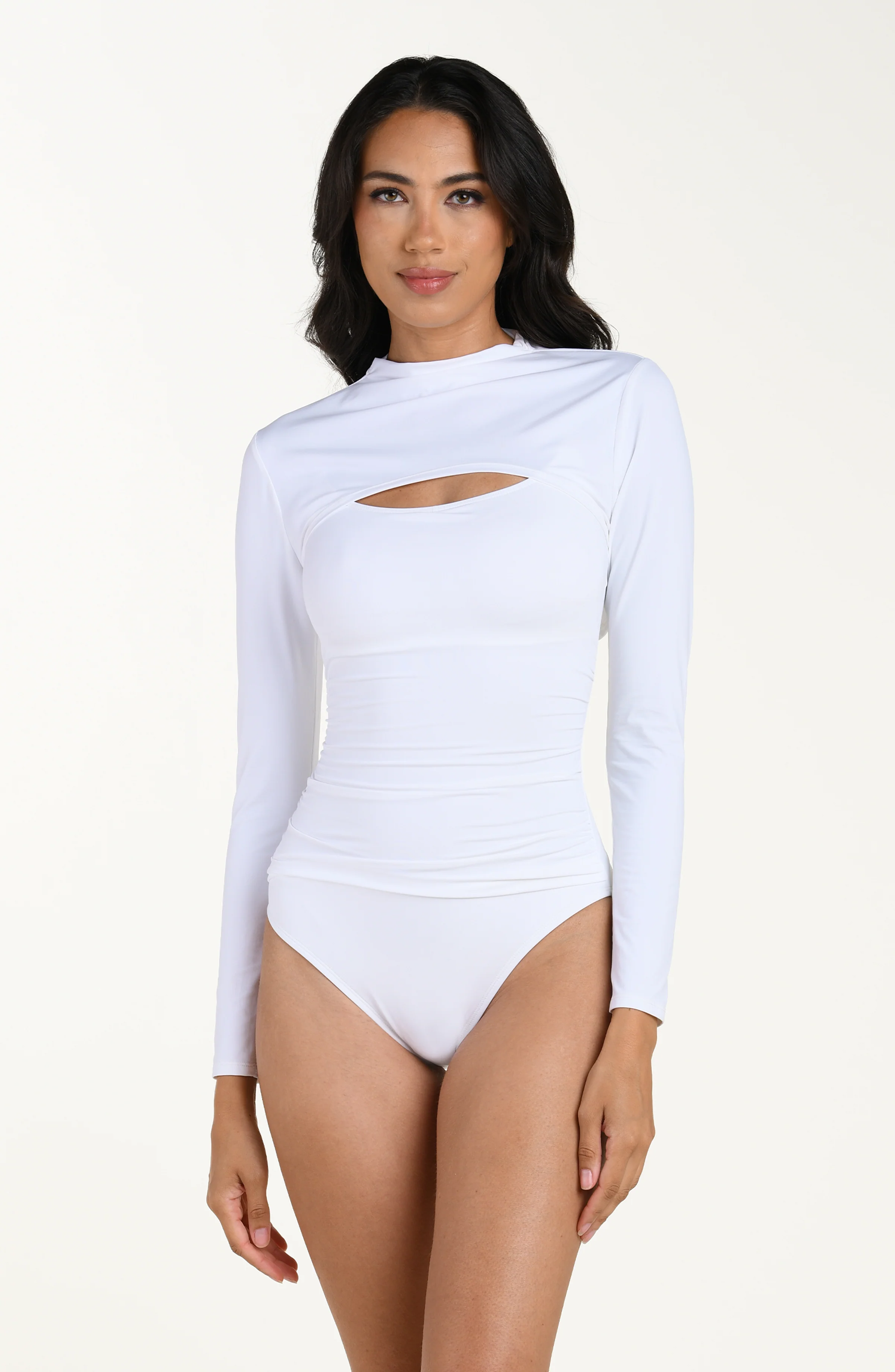Island Goddess Long Sleeve Overlay Top - White - Image 3