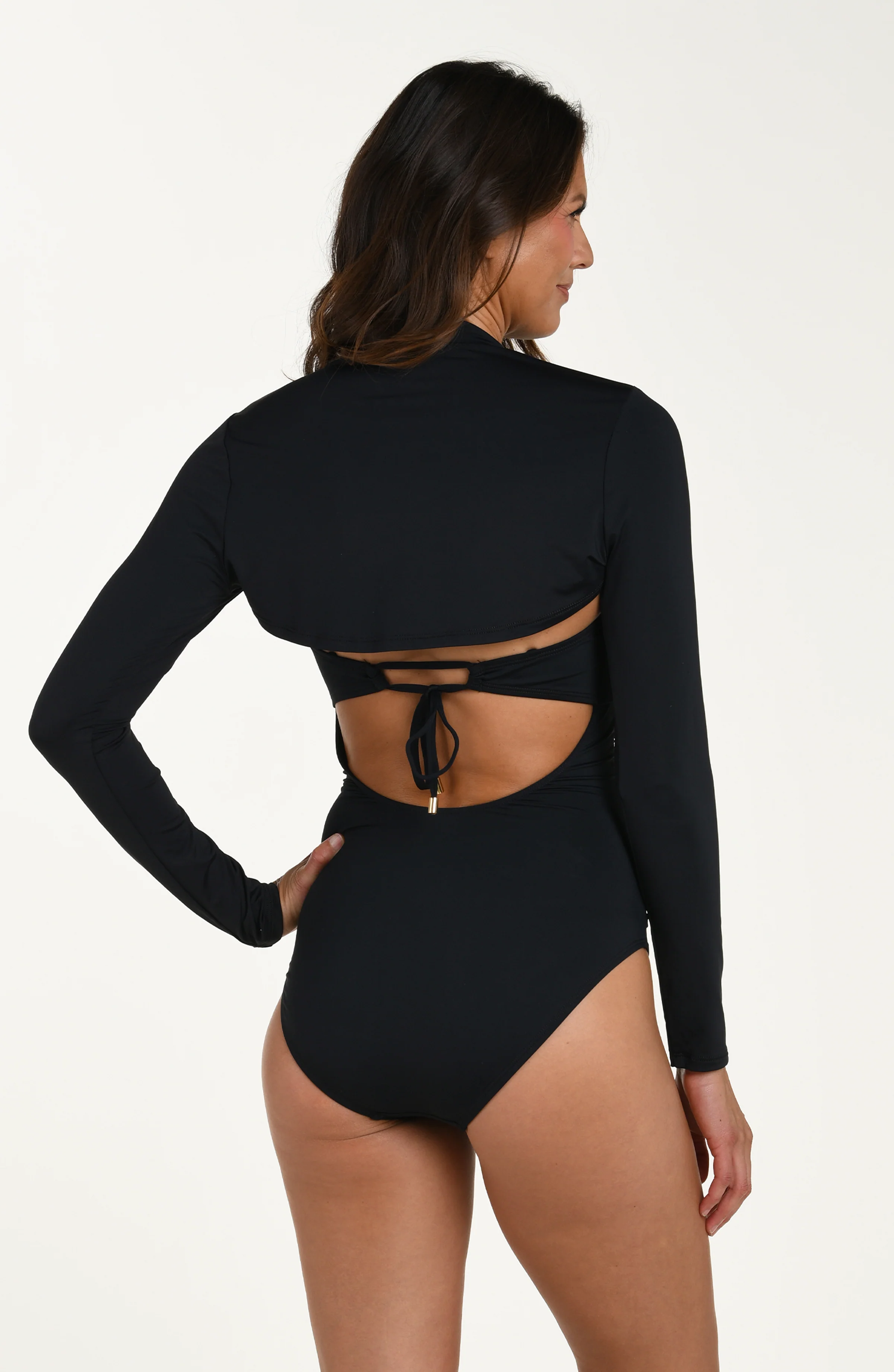 Island Goddess Long Sleeve Overlay Top - Black - Image 3