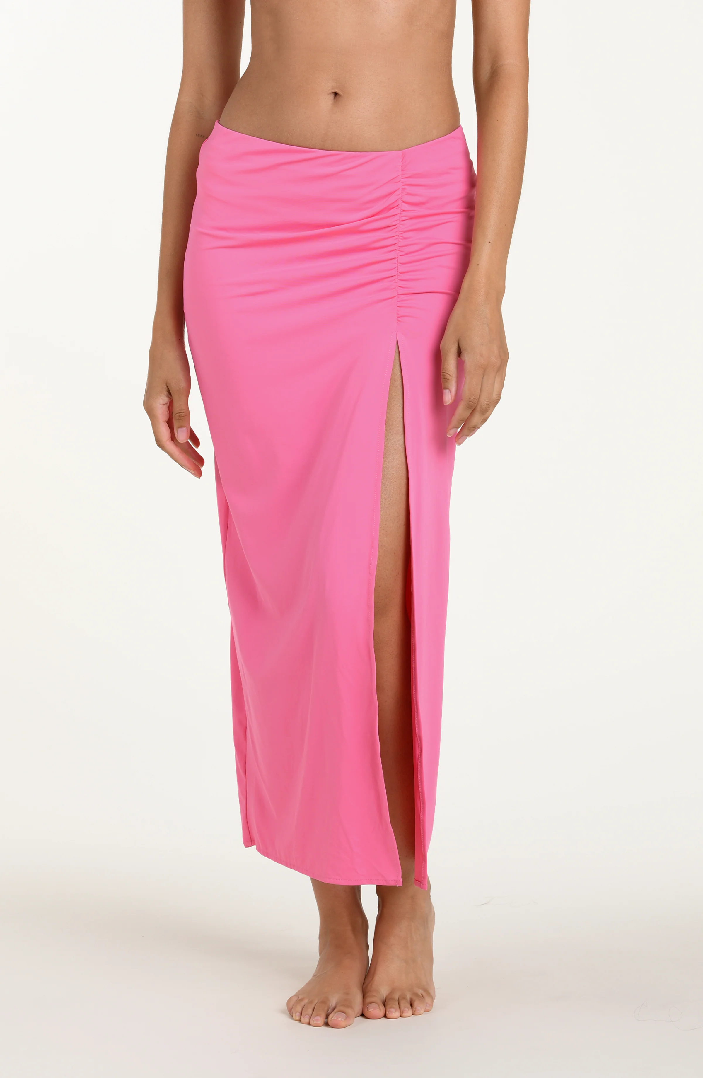 Island Goddess Ruched Midi Skirt - Rose Pink