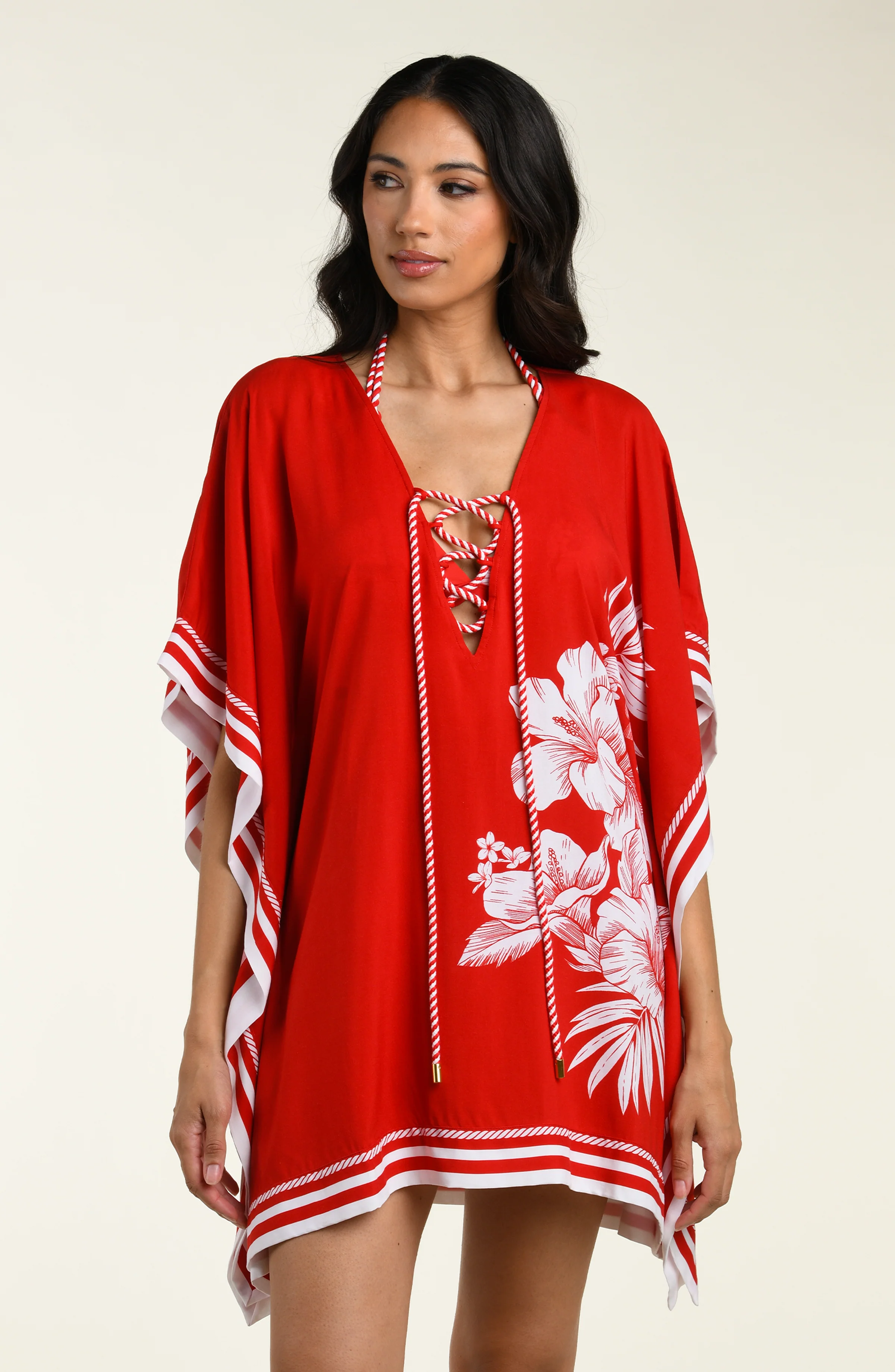 Mariner Blooms V-Neck Tunic - Ruby