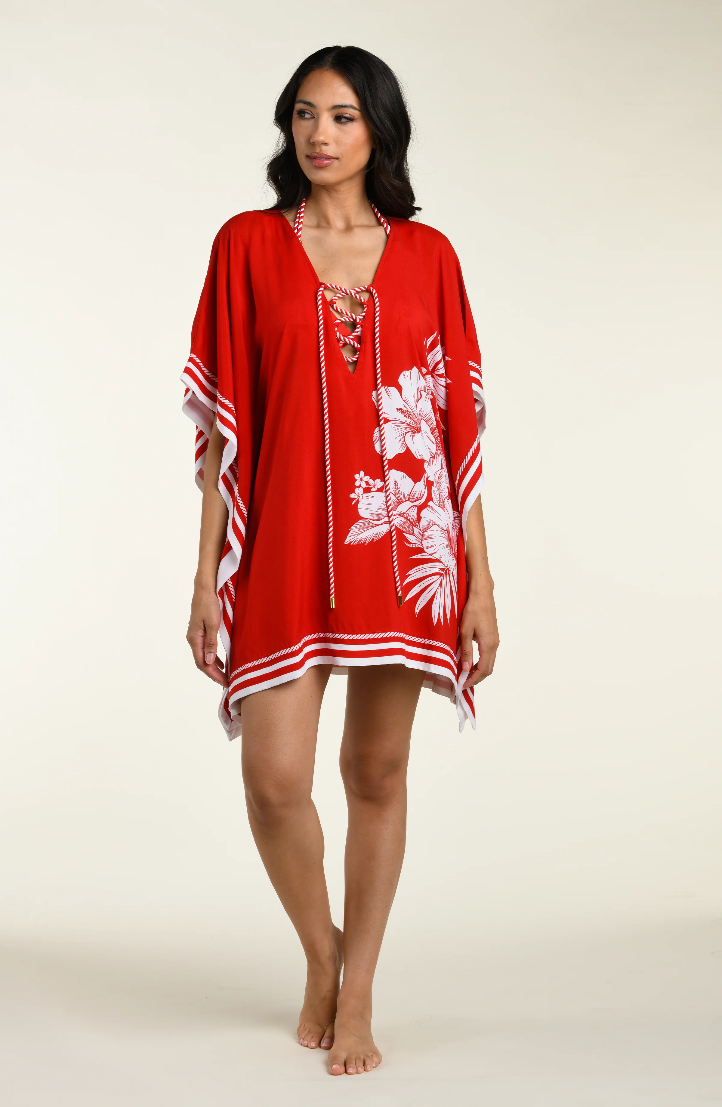 Mariner Blooms V-Neck Tunic - Ruby - Image 3