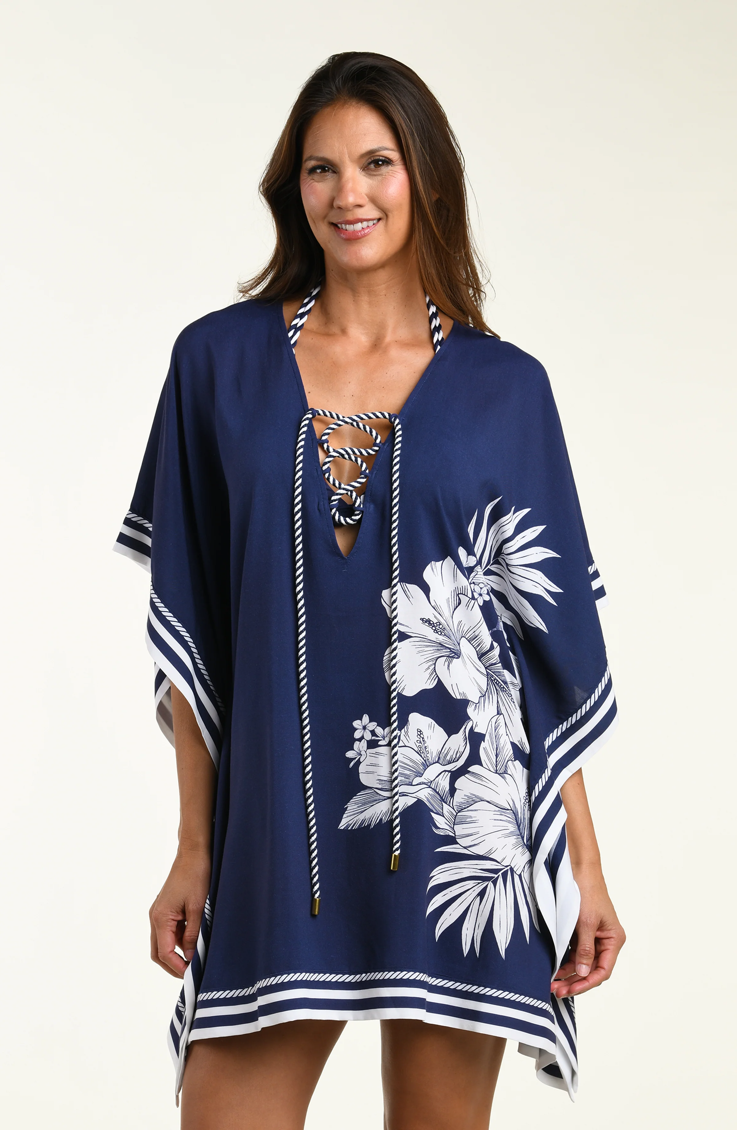 Mariner Blooms V-Neck Tunic - Indigo - Image 2