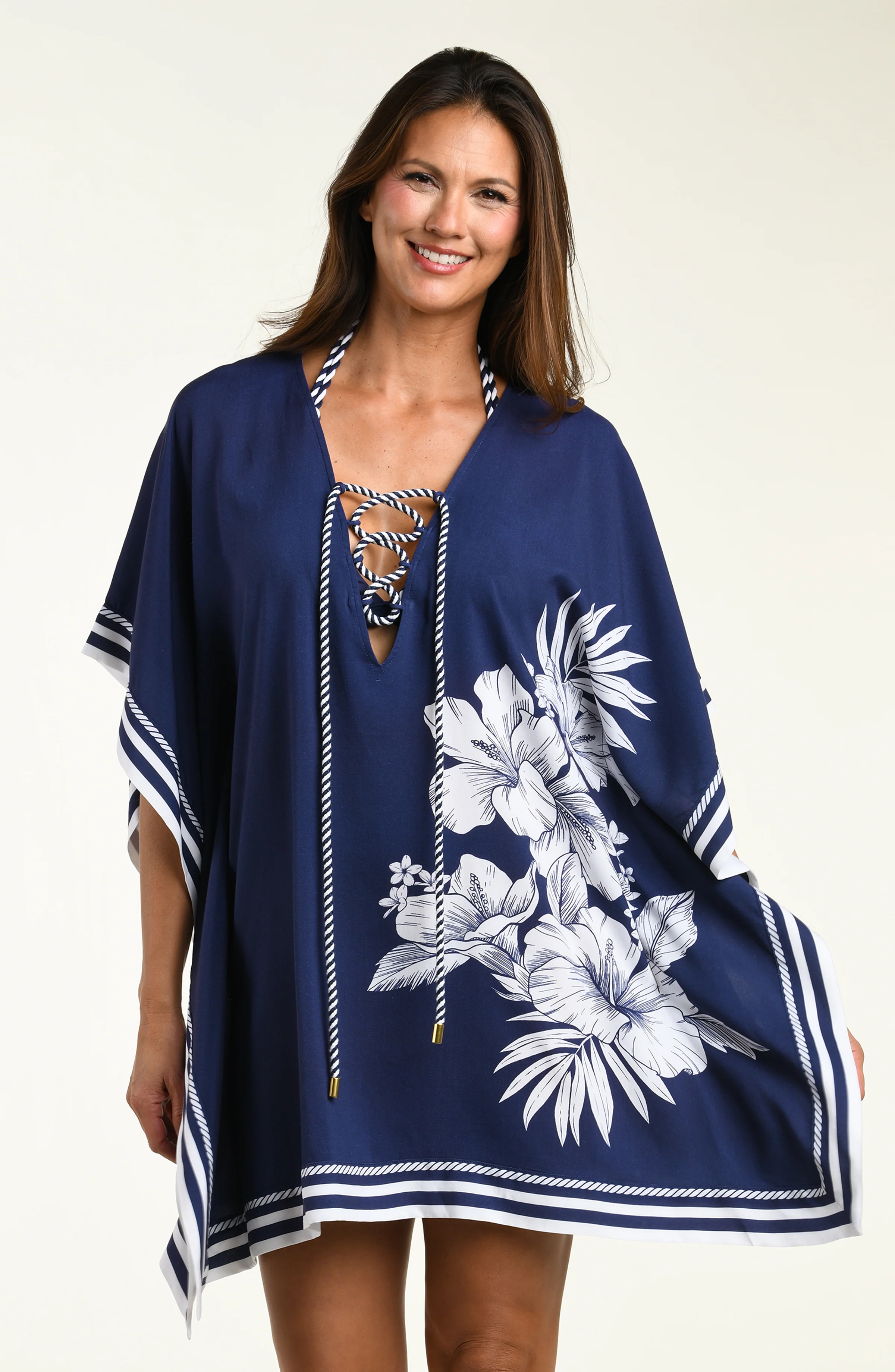 Mariner Blooms V-Neck Tunic - Indigo - Image 4