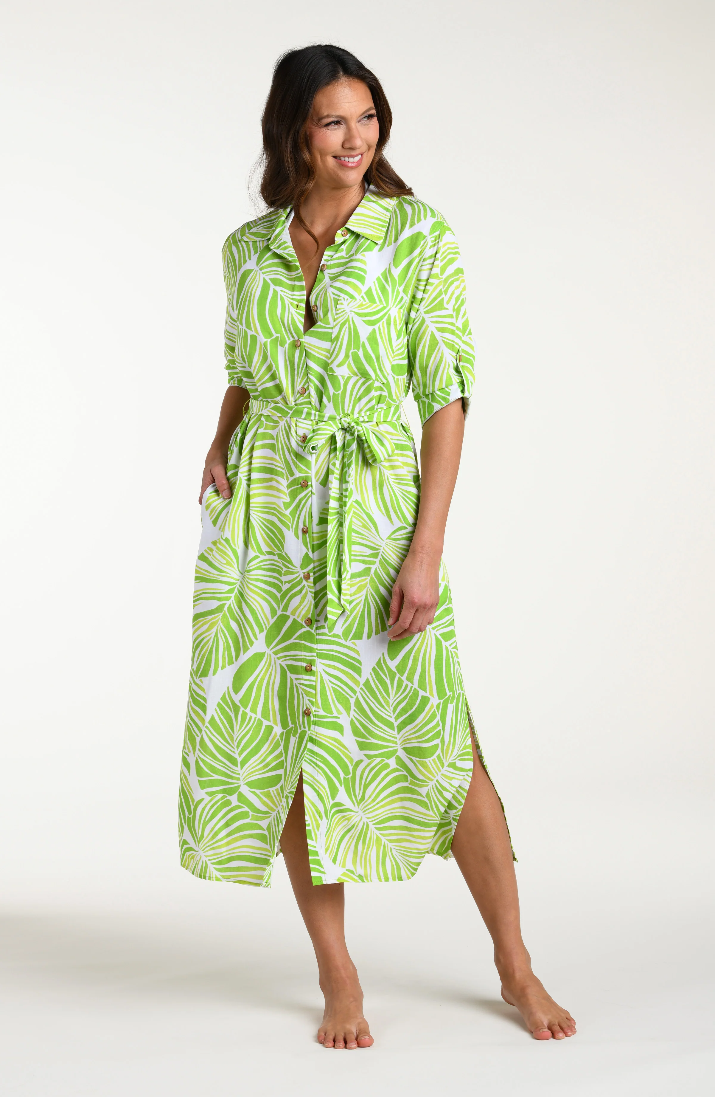 Serene Palm Button Up Shirt Dress - Image 3