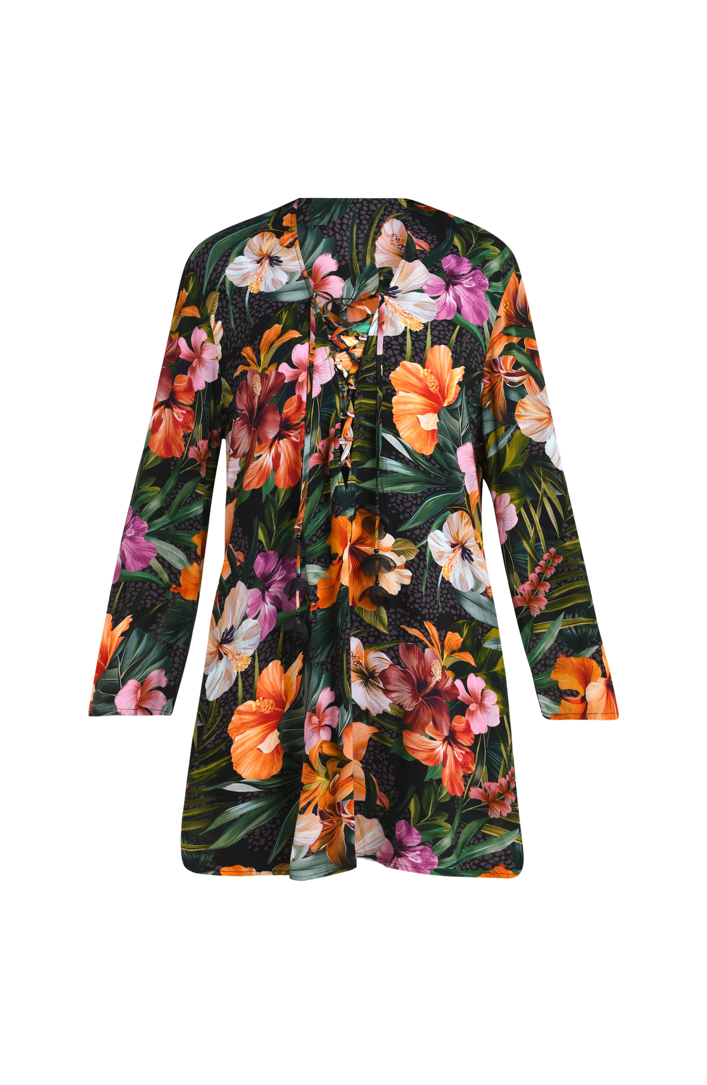 Tropical Hideaway Lace Up V-Neck Tunic - Image 5