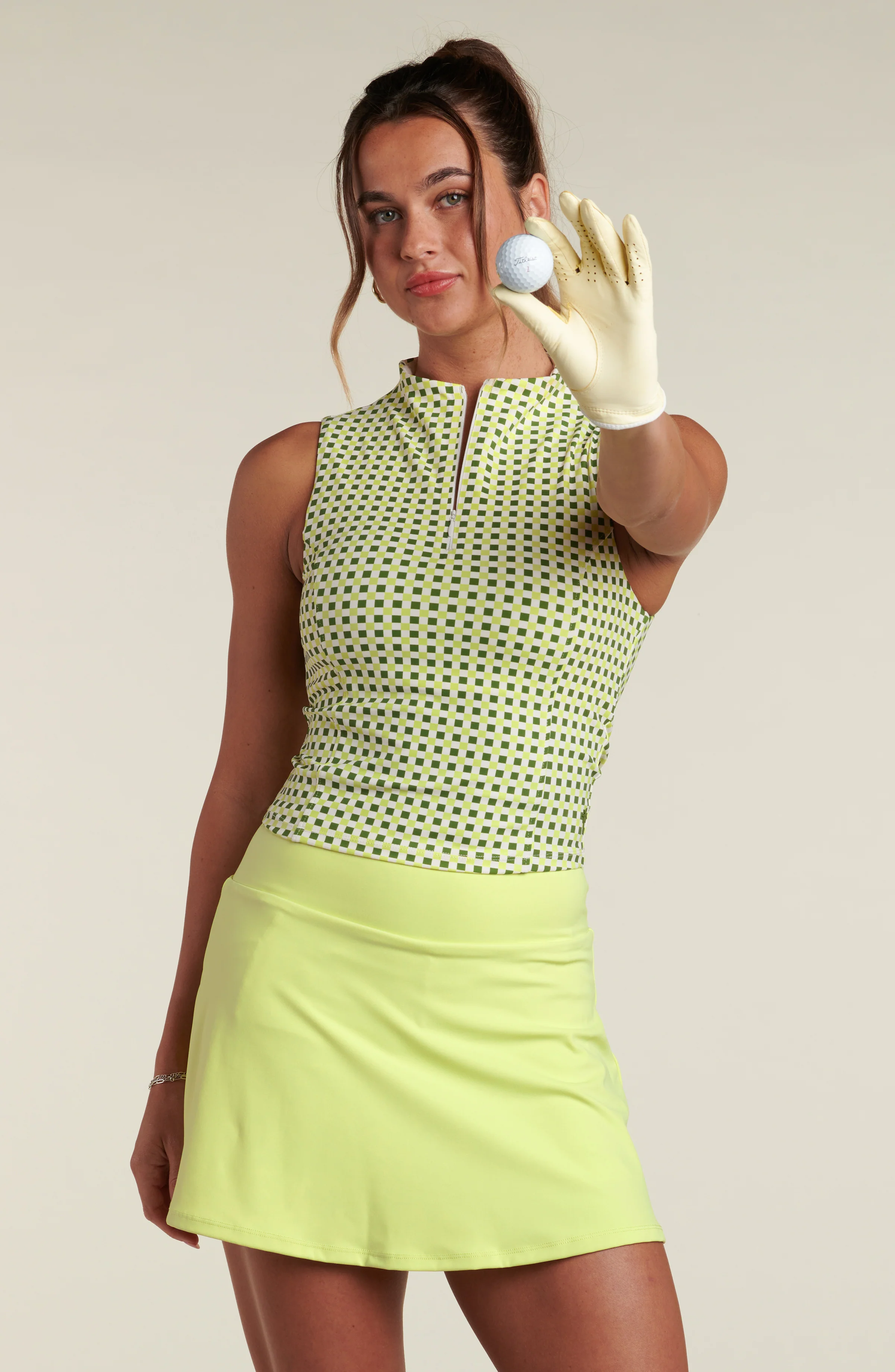 Check Point Sleeveless Mock Neck Top - Lime - Image 5