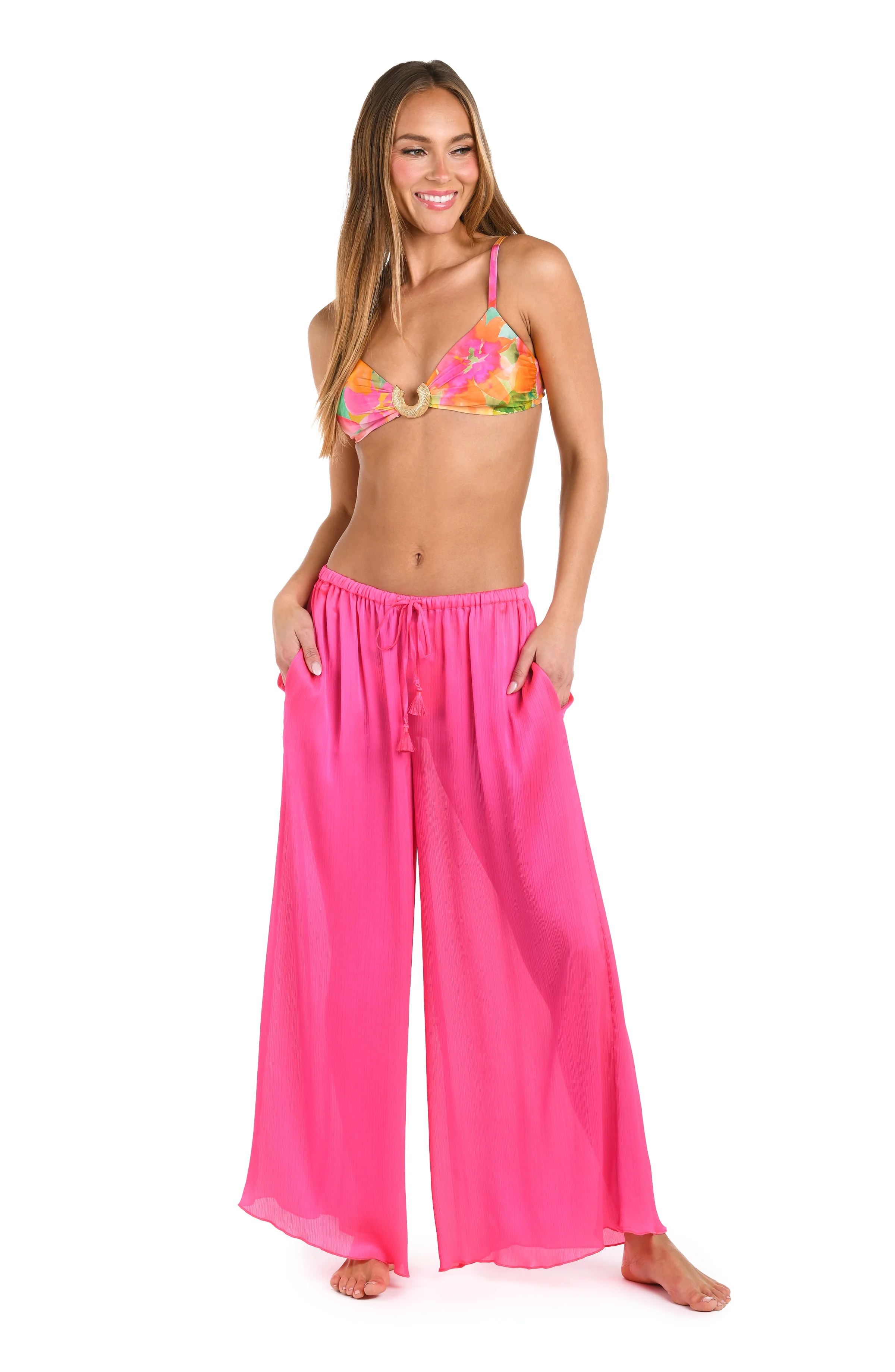 Sunshine 79 Radiance Crinkle Beach Pant - Bright Pink - Image 3