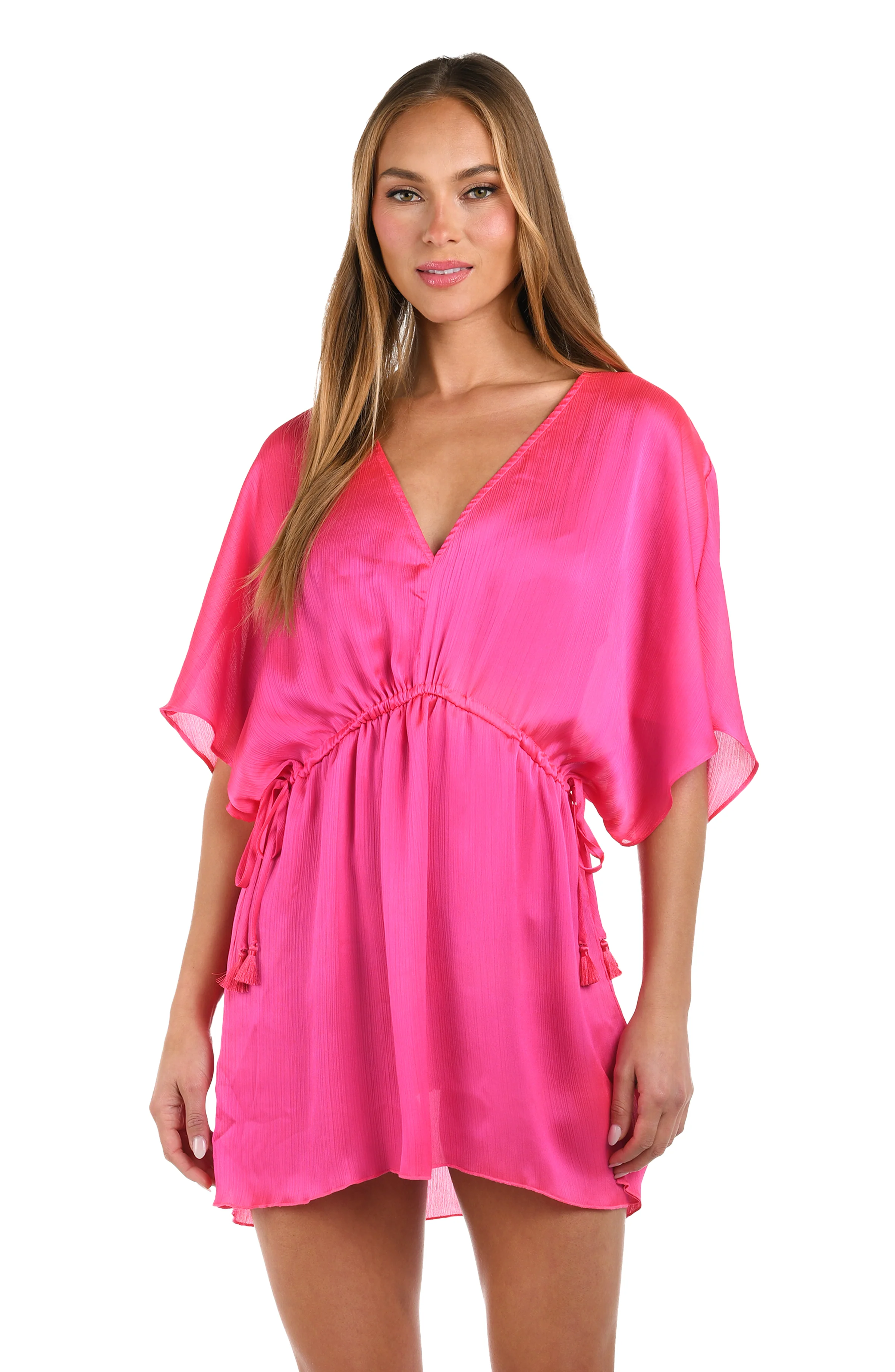 Sunshine 79 Radiance Crinkle Covers V-Neck Tunic - Bright Pink - Image 2