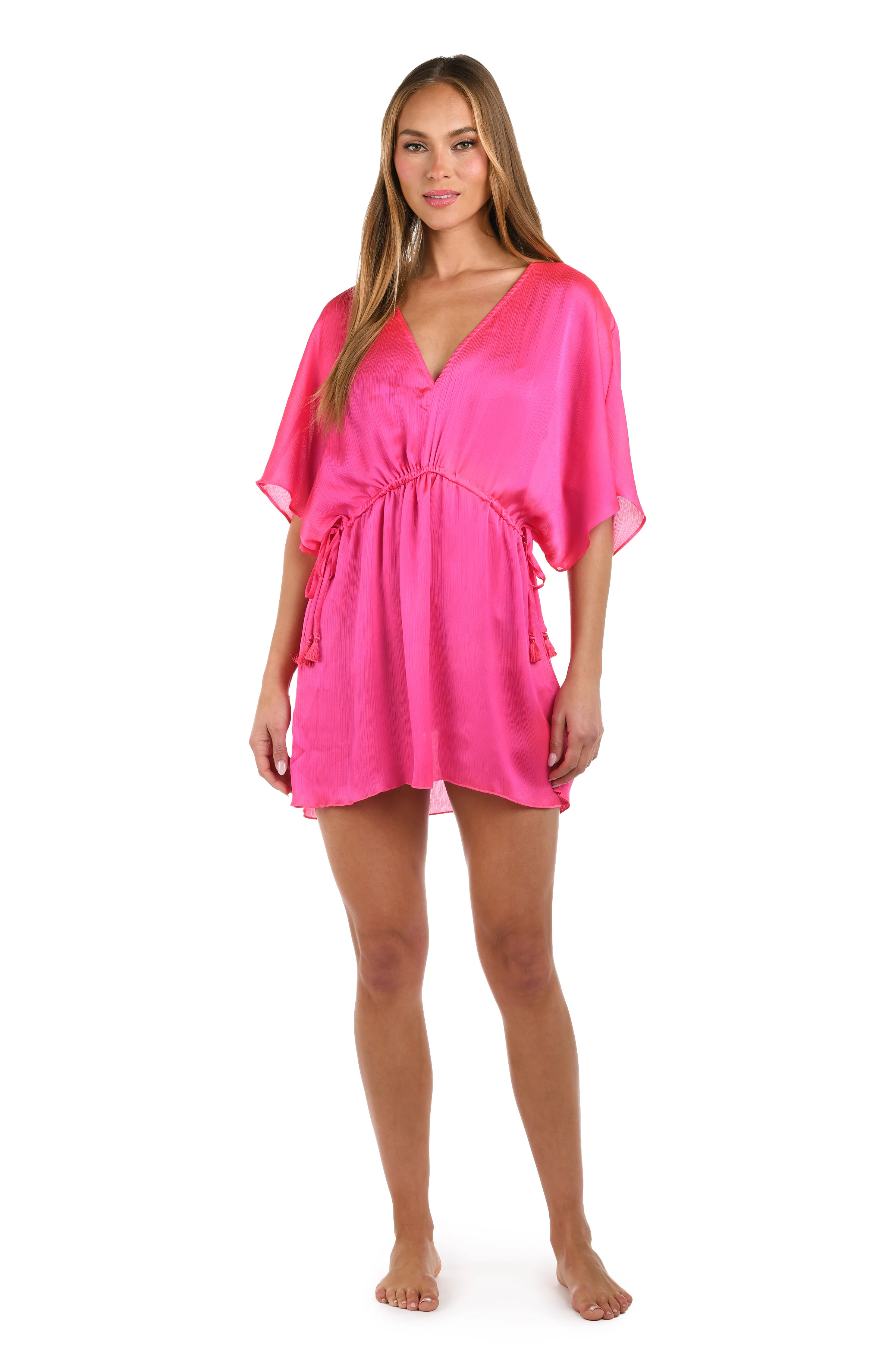 Sunshine 79 Radiance Crinkle Covers V-Neck Tunic - Bright Pink - Image 4