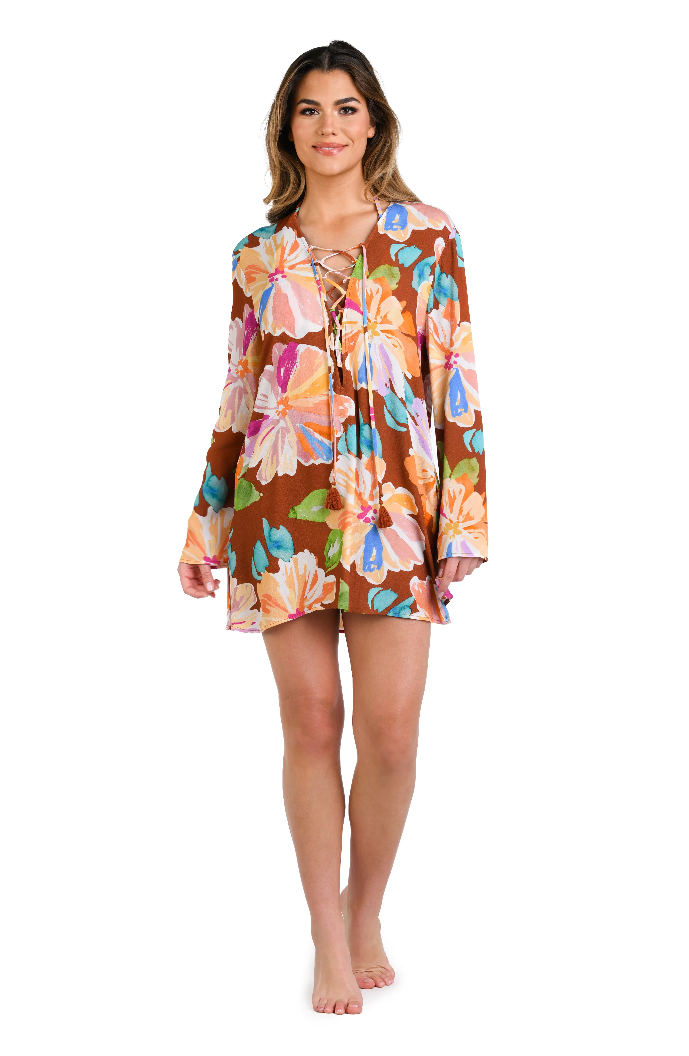 Saharan Sands Lace Up V-Neck Tunic Cover Up - FINAL SALE - Image 3